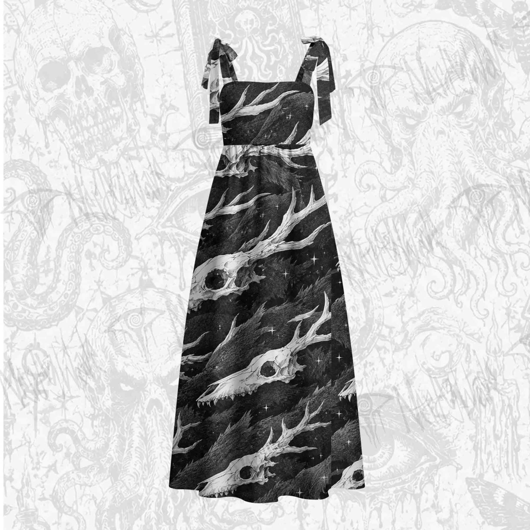 Wendigo Skulls Tie Shoulder Maxi Dress