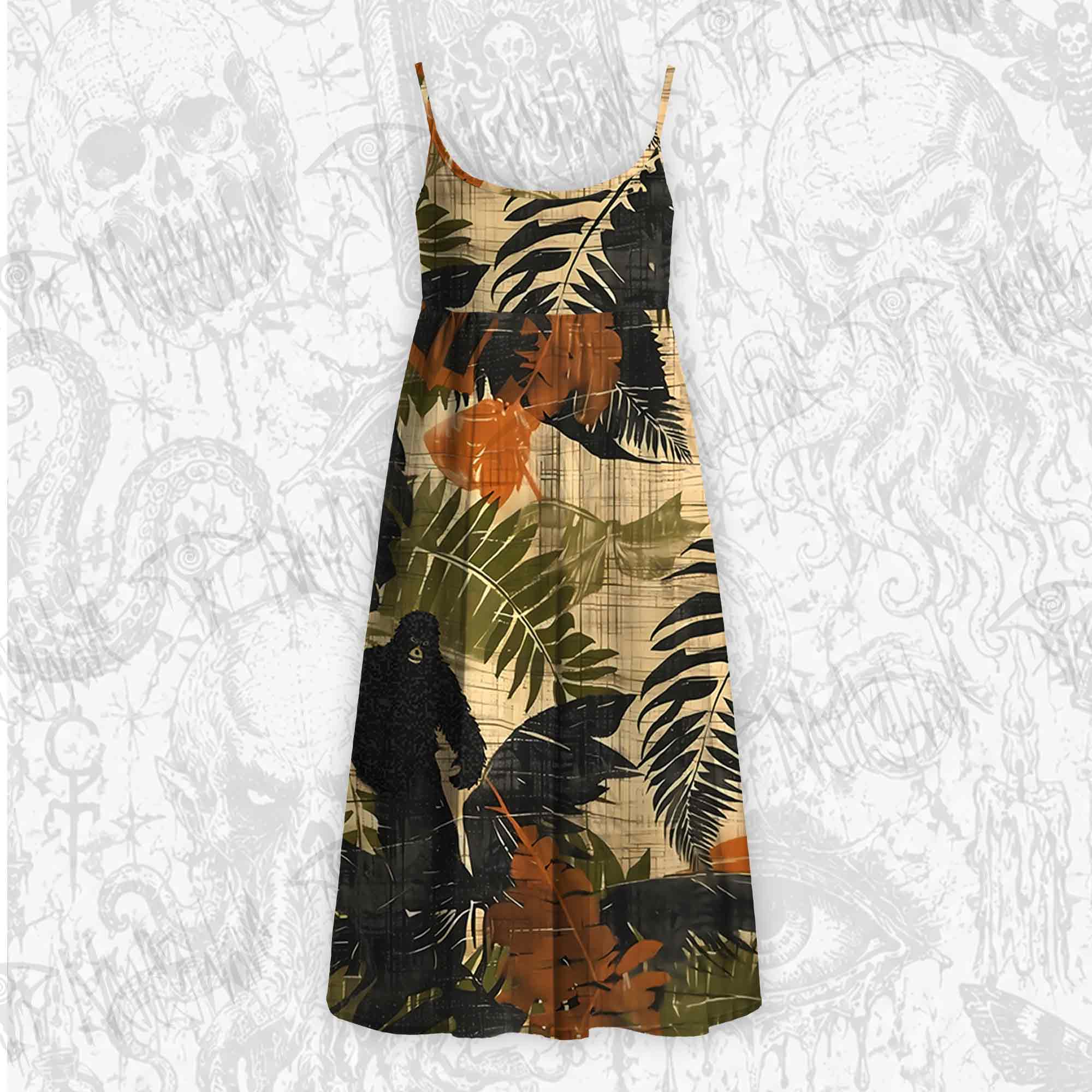 Bigfoot in Forest Night Strap Midi Sundress