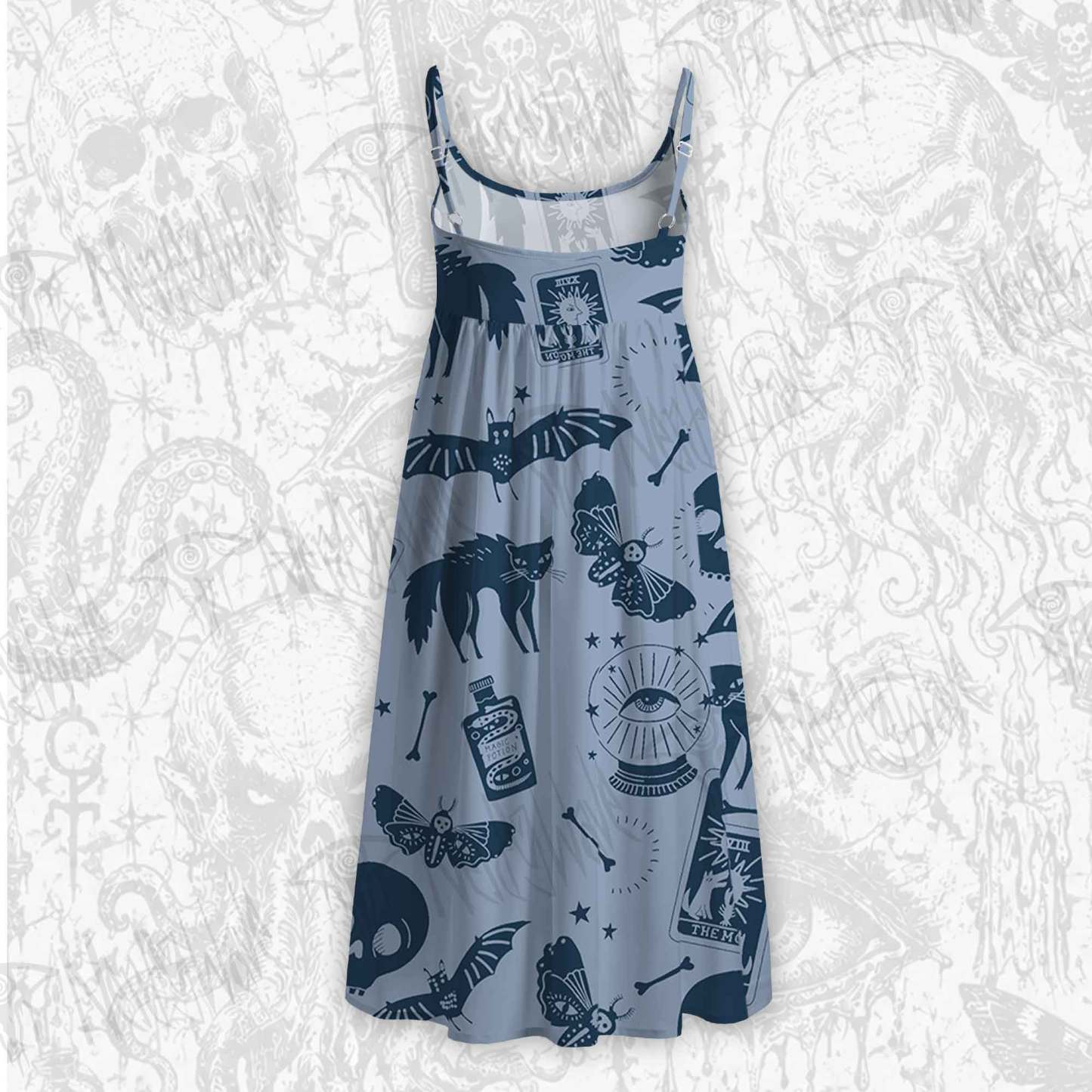 Mysterious Cats and Bats Strap Midi Sundress