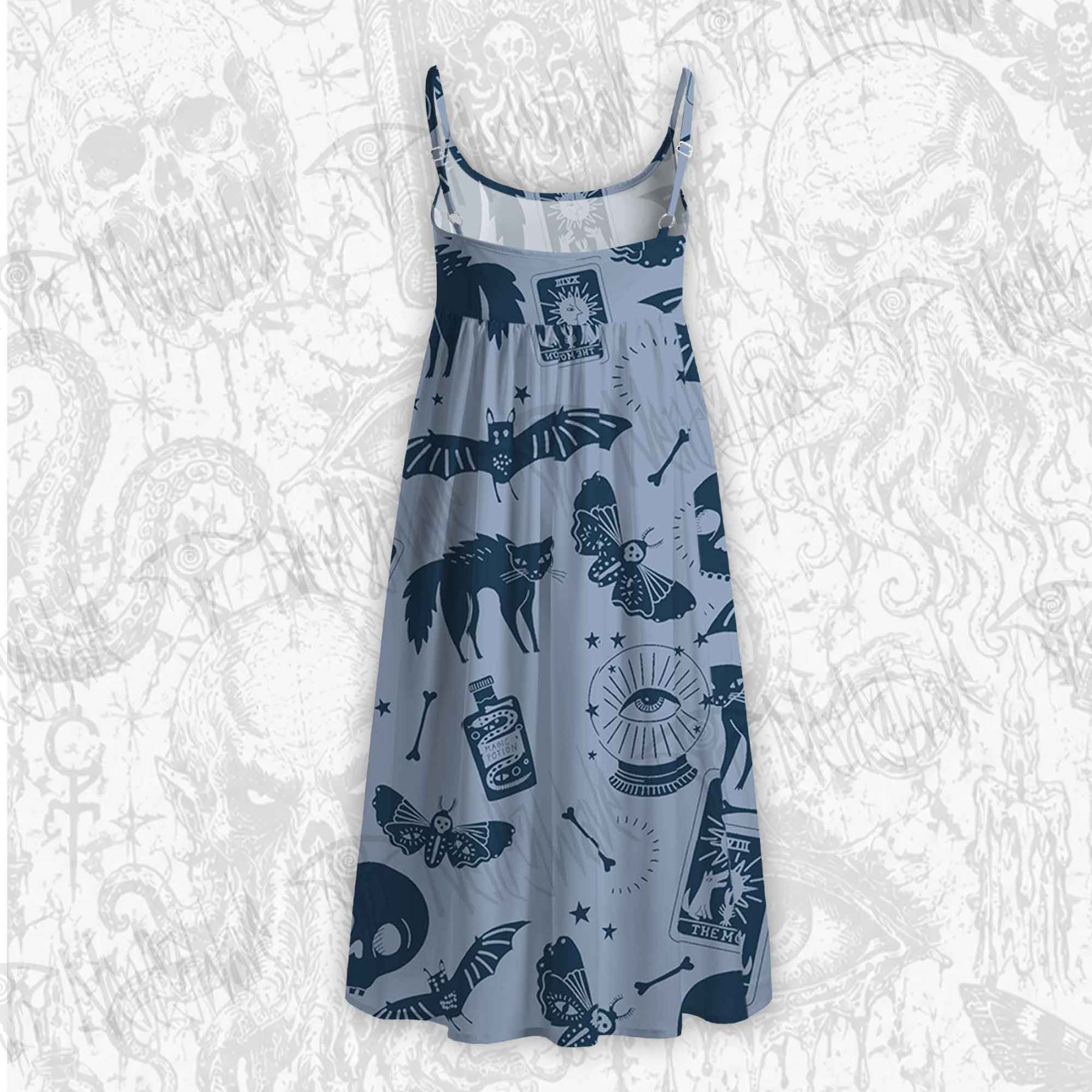 Mysterious Cats and Bats Strap Midi Sundress