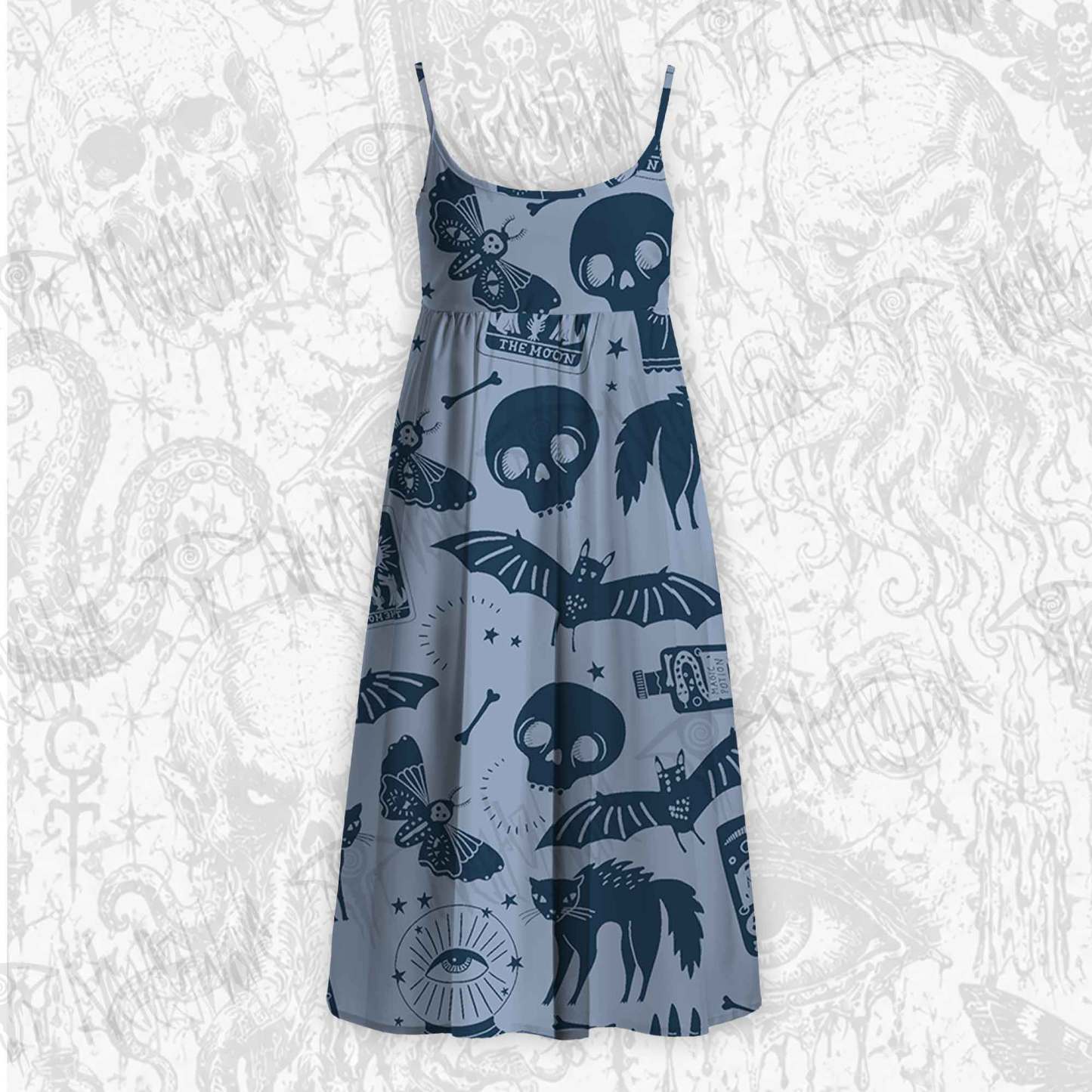 Mysterious Cats and Bats Strap Midi Sundress