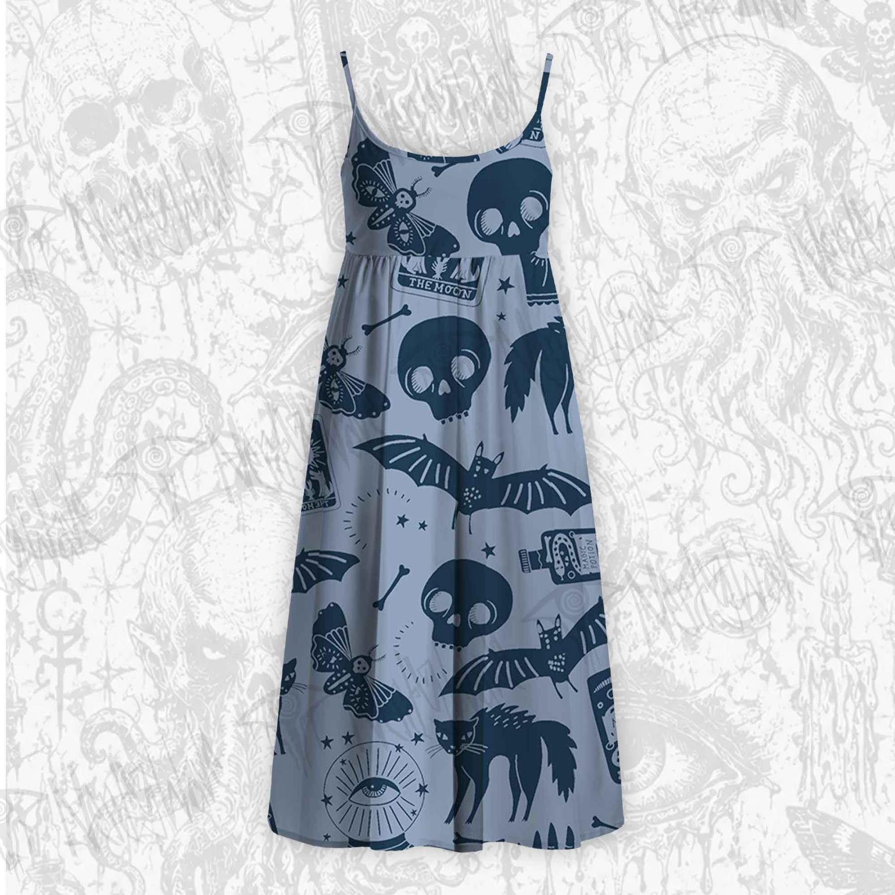 Mysterious Cats and Bats Strap Midi Sundress