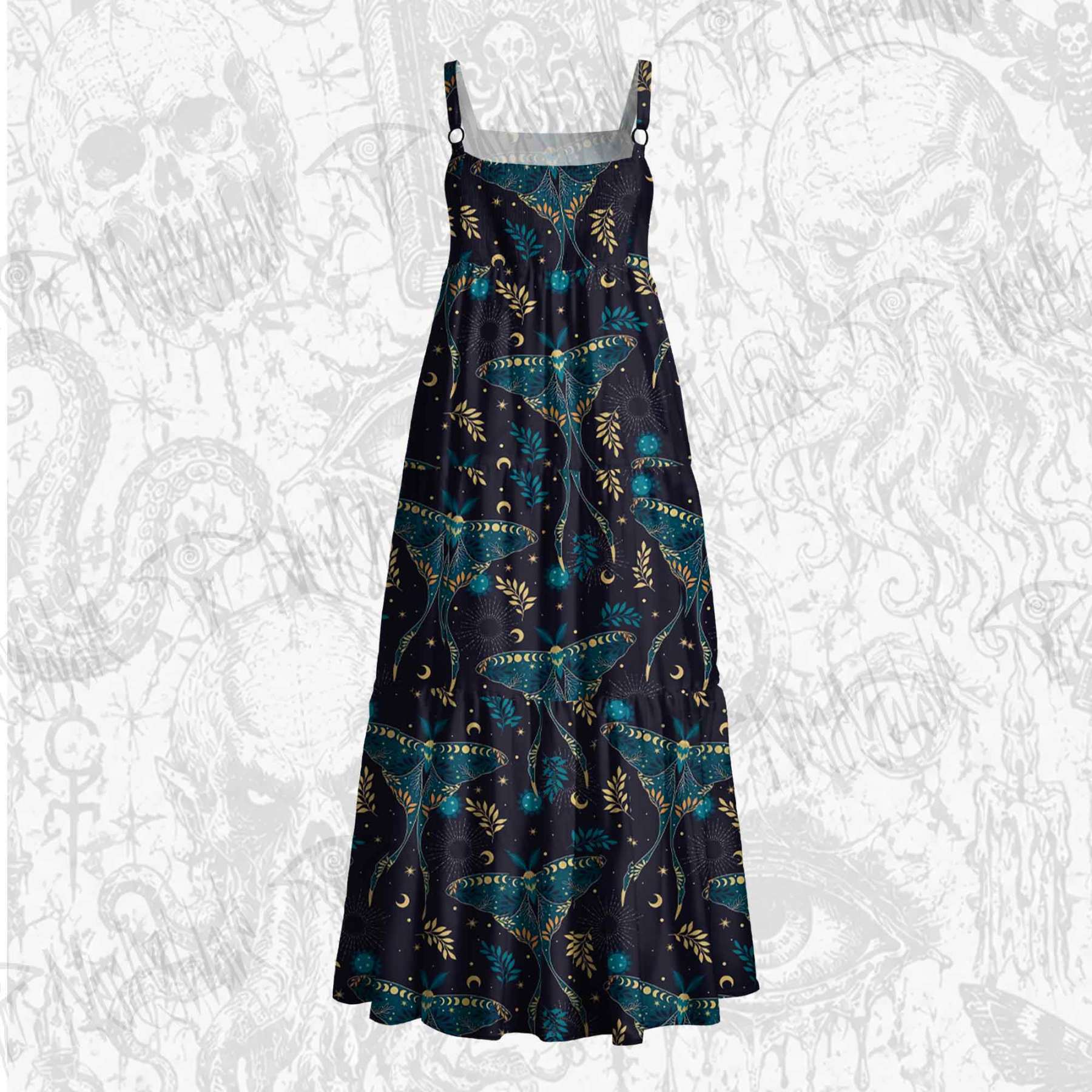 Luna Moths Wide Straps Maxi Dress