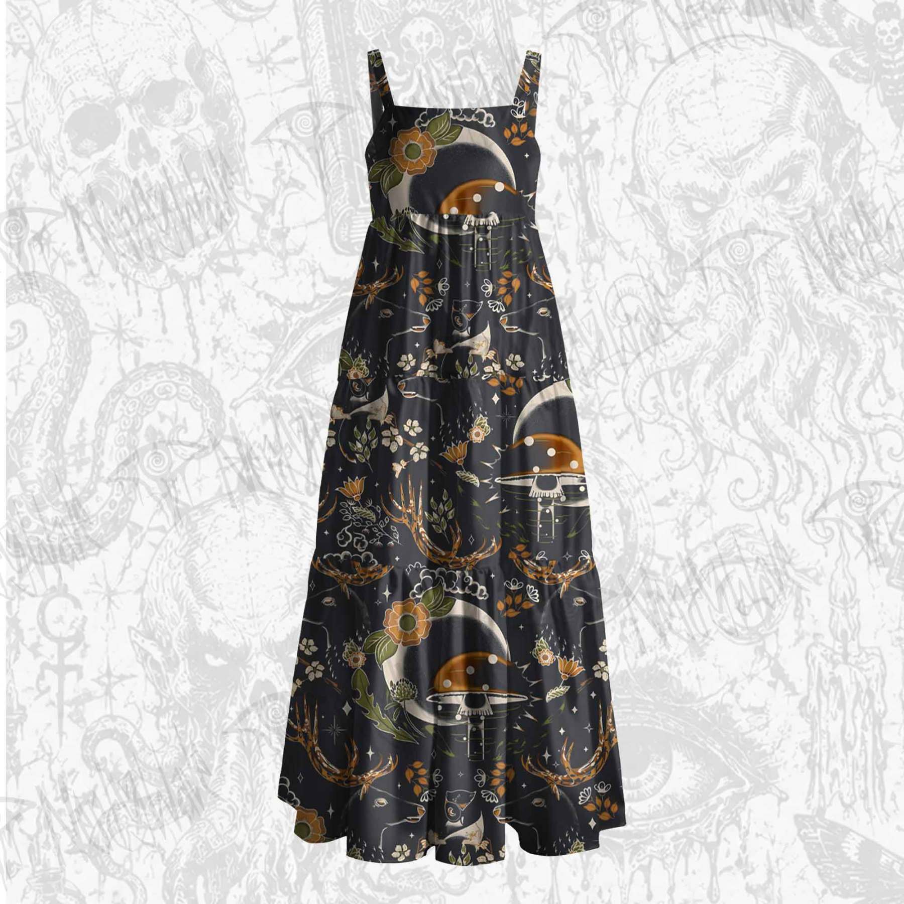 Deer Wide Straps Maxi Dress