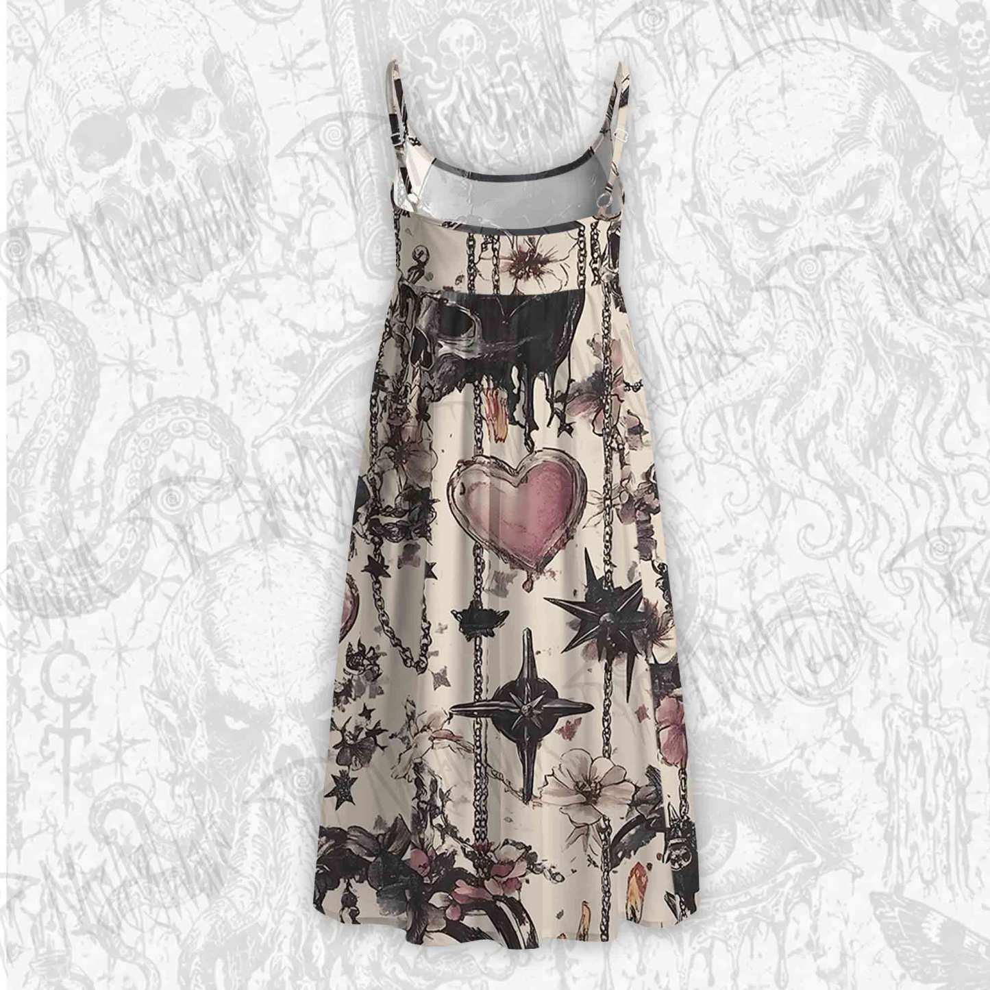 Skull & Heart Tie Strap Midi Sundress