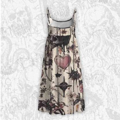 Skull & Heart Tie Strap Midi Sundress