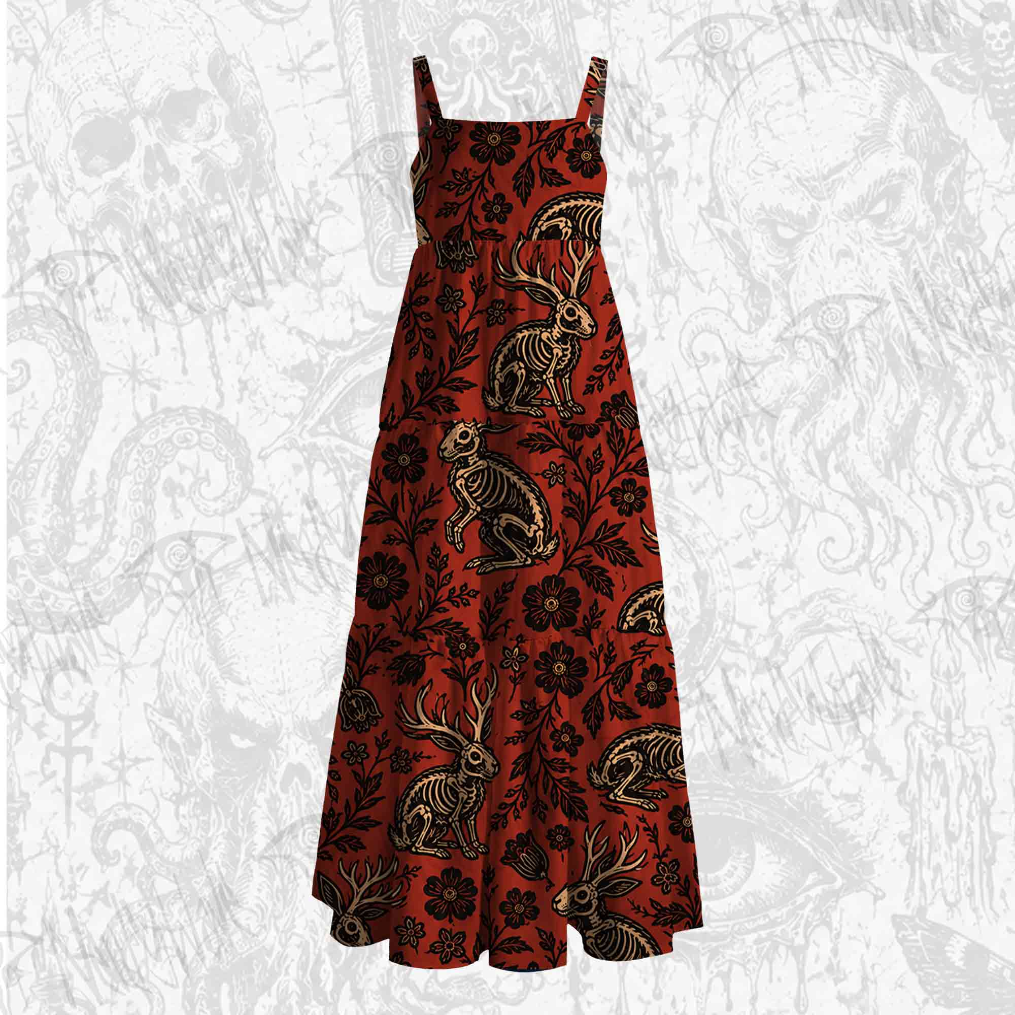 Jacklope and Flower Wide Straps Maxi Dress