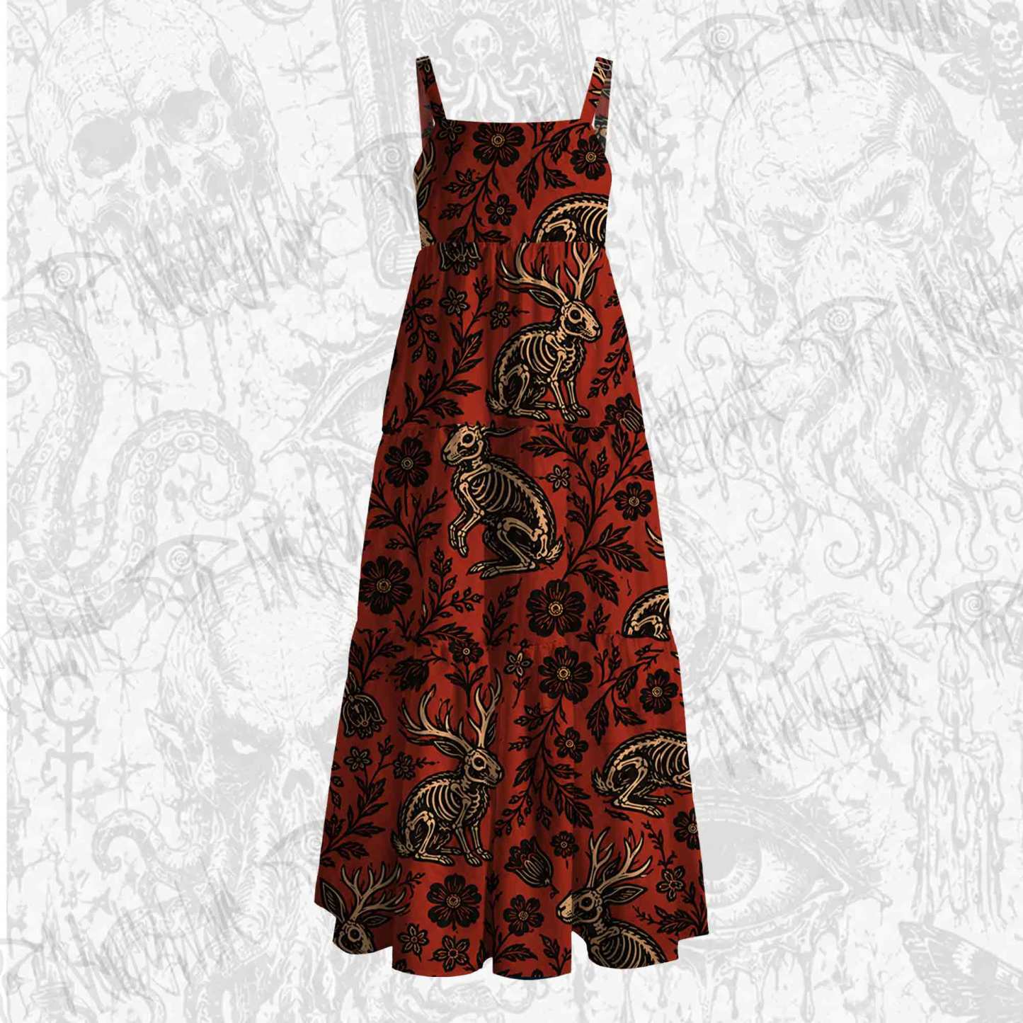 Jacklope and Flower Wide Straps Maxi Dress