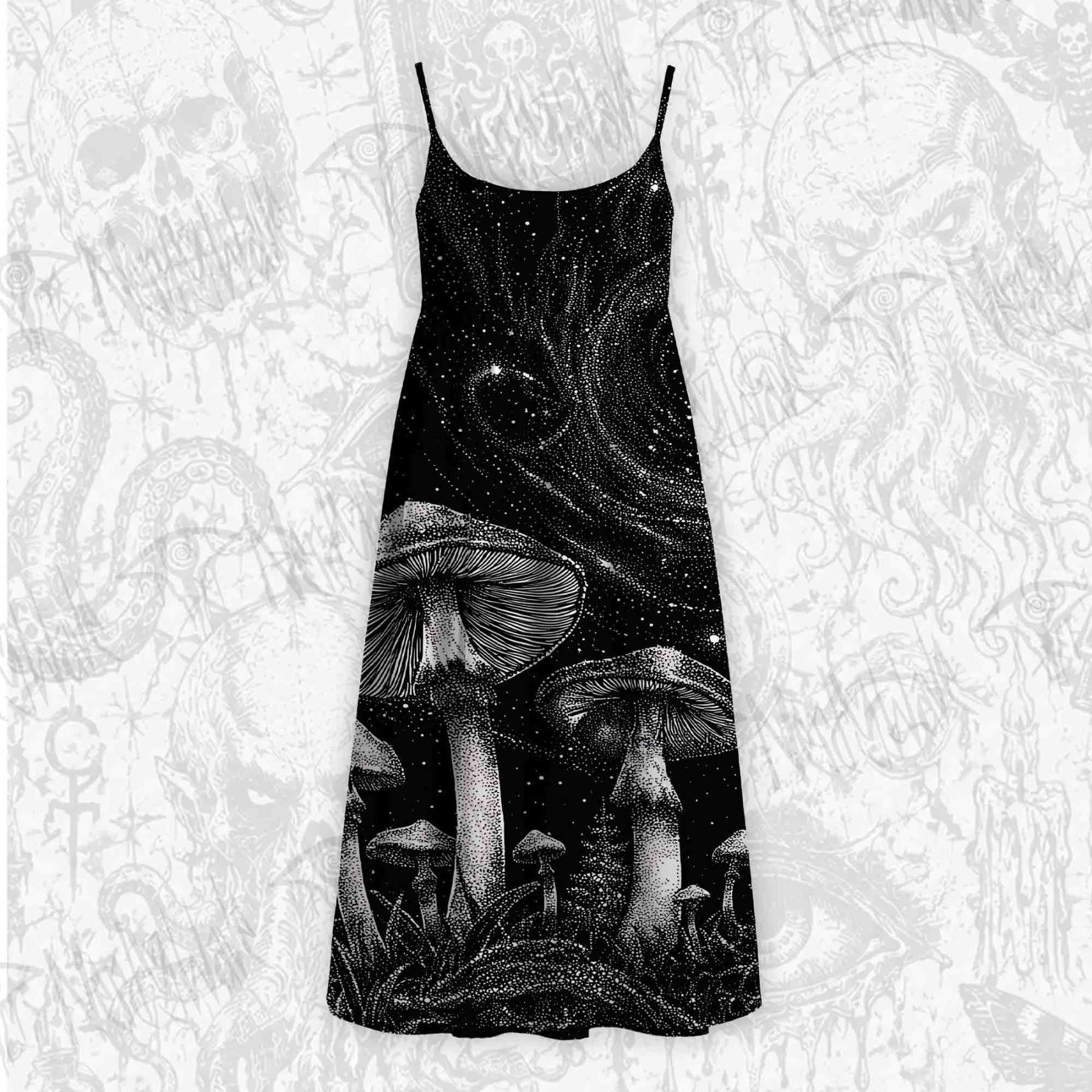 Mushroom Forest Strap Midi Sundress