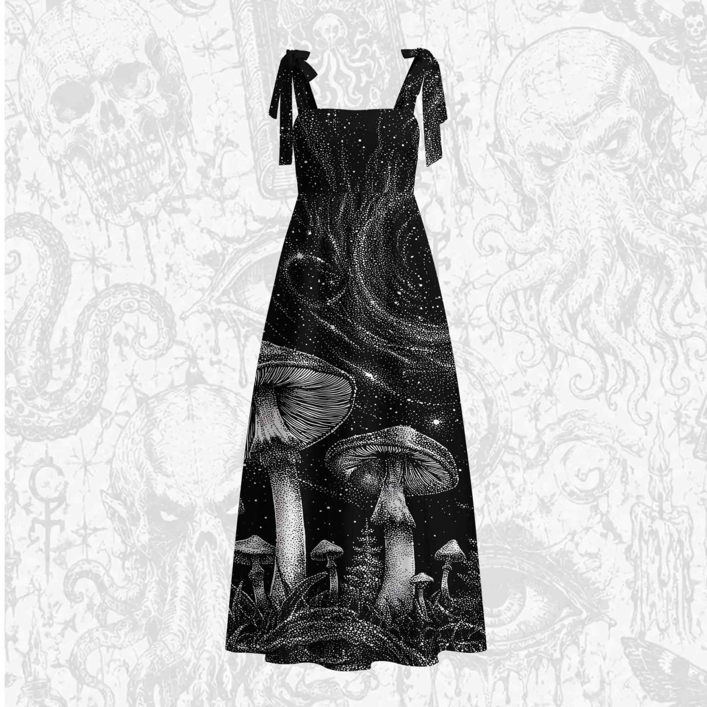 Mushroom Forest Tie Shoulder Maxi Dress