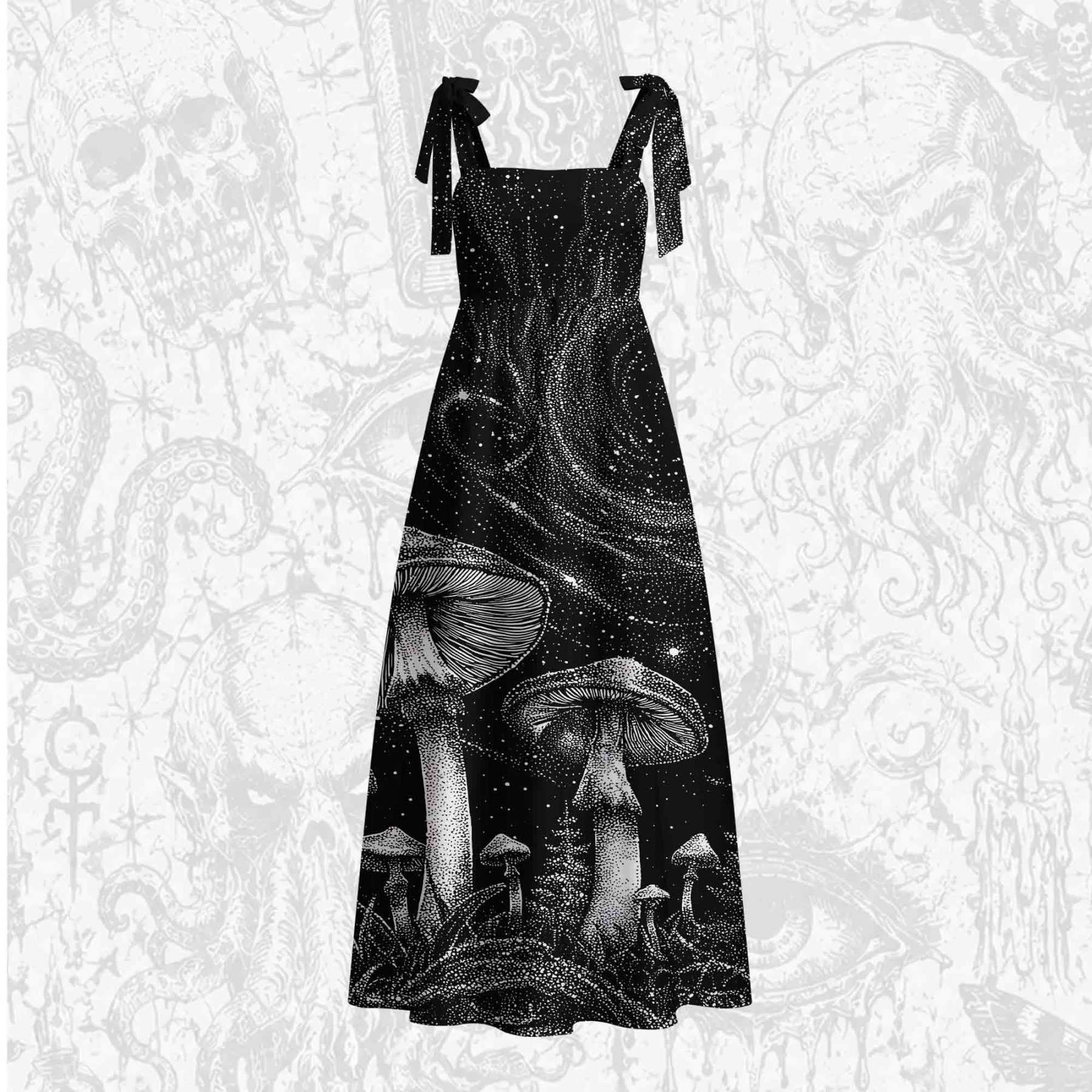 Mushroom Forest Tie Shoulder Maxi Dress