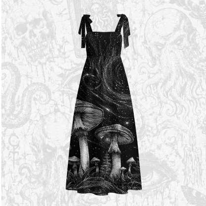 Mushroom Forest Tie Shoulder Maxi Dress