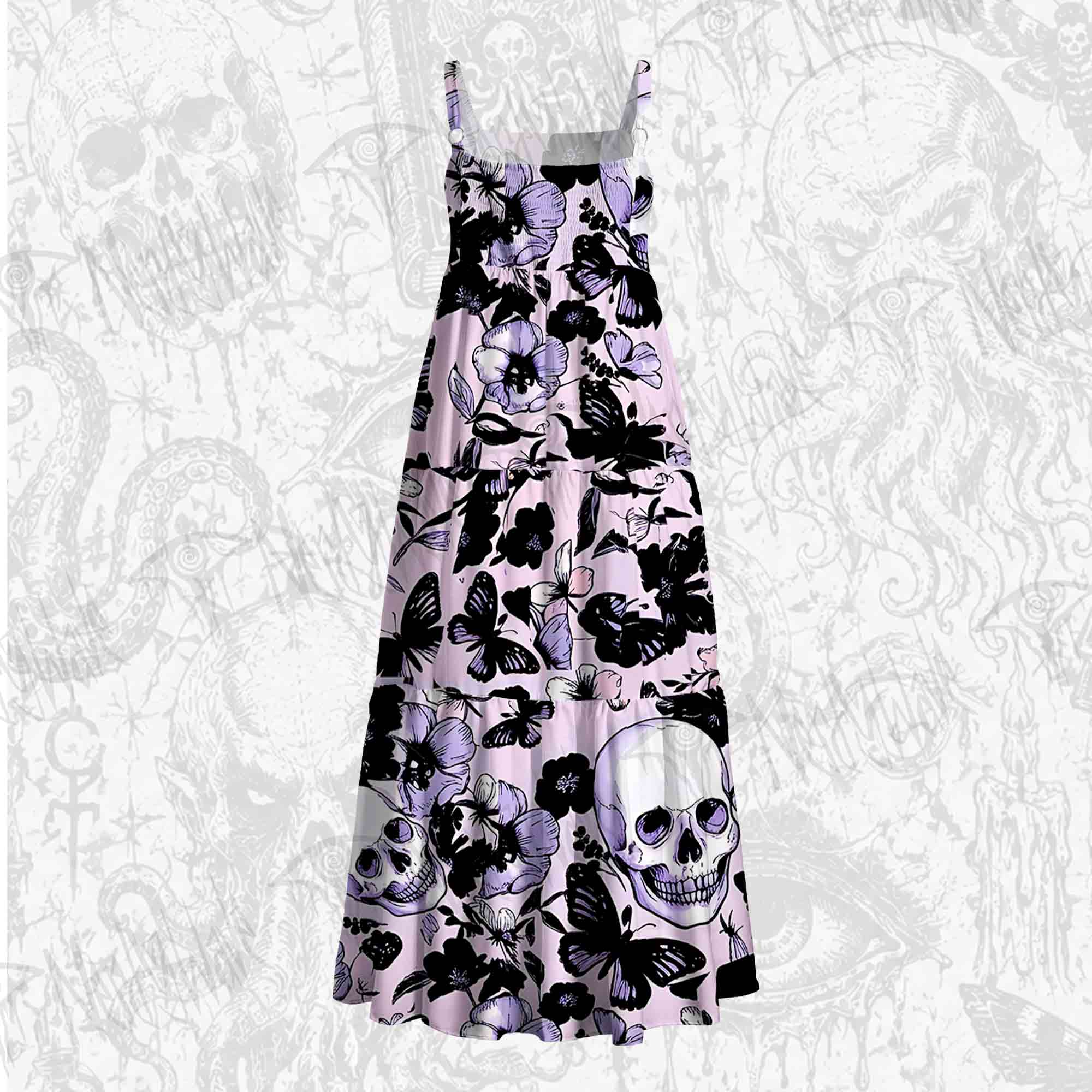 Pastel Goth Skull Wide Straps Maxi Dress