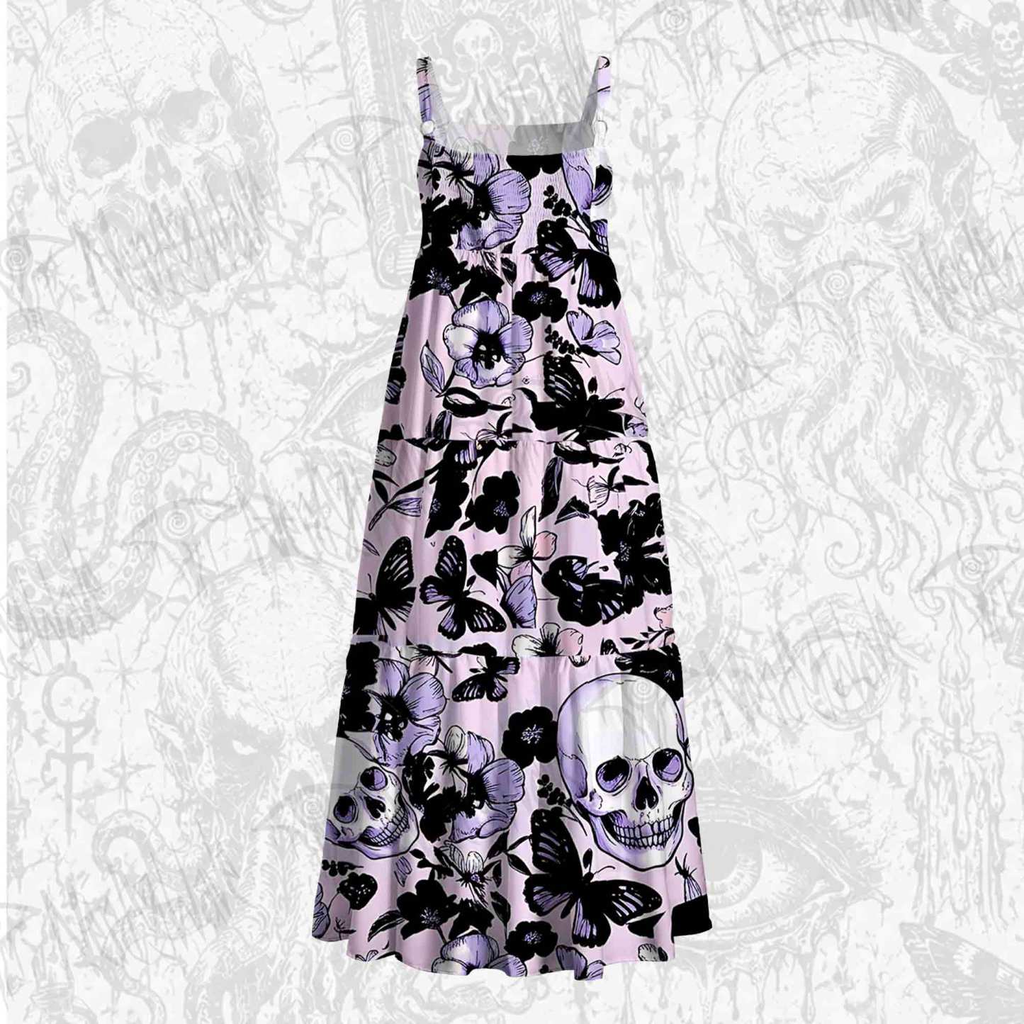 Pastel Goth Skull Wide Straps Maxi Dress