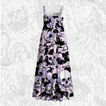 Pastel Goth Skull Wide Straps Maxi Dress
