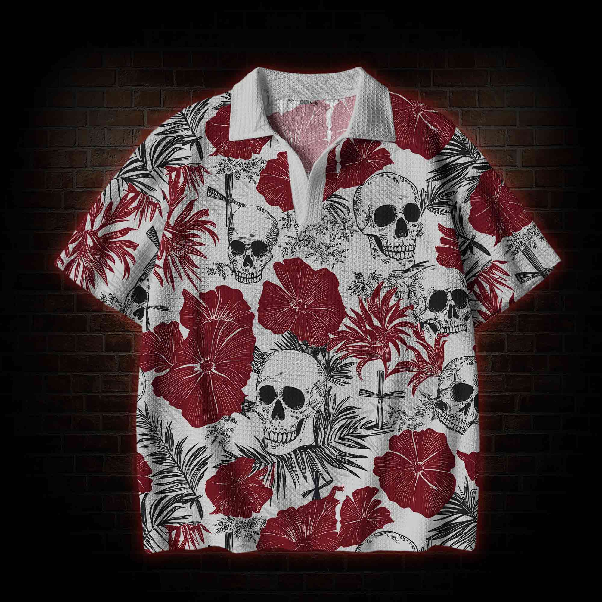 Poppy and Skull Crochet Knit Polo Shirt