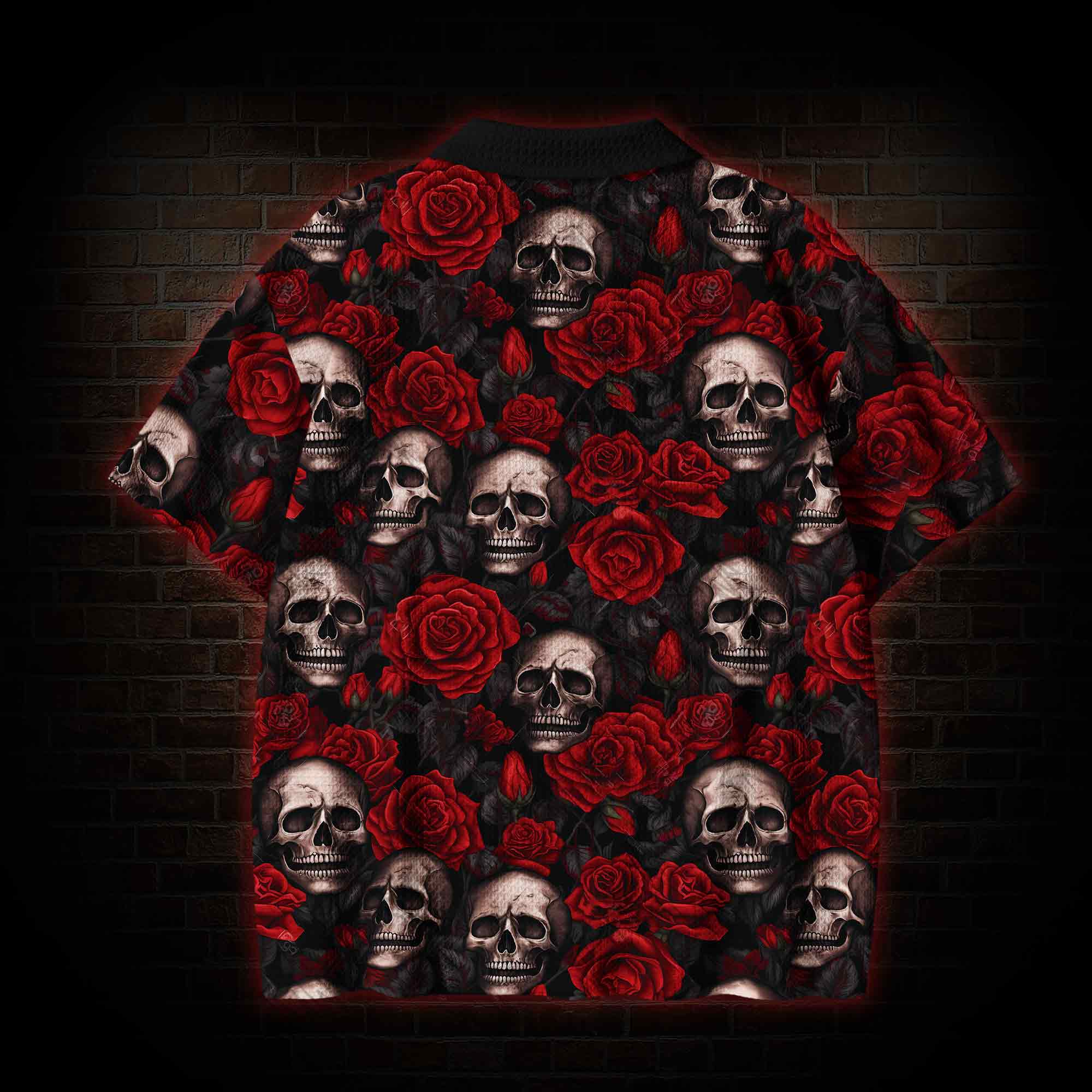 Skull and Rose Crochet Knit Polo Shirt