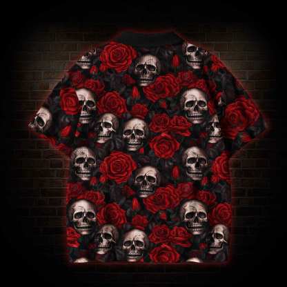 Skull and Rose Crochet Knit Polo Shirt
