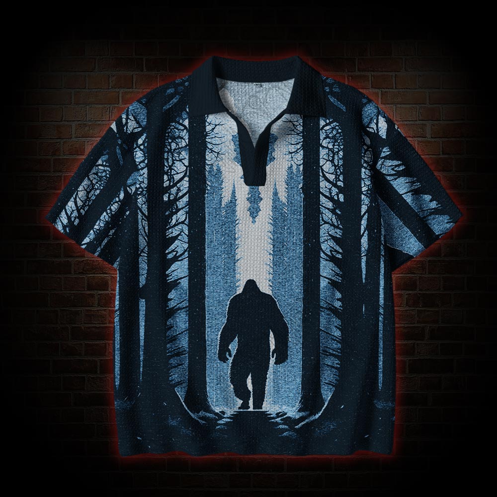 Bigfoot Sunset Crochet Knit Polo Shirt