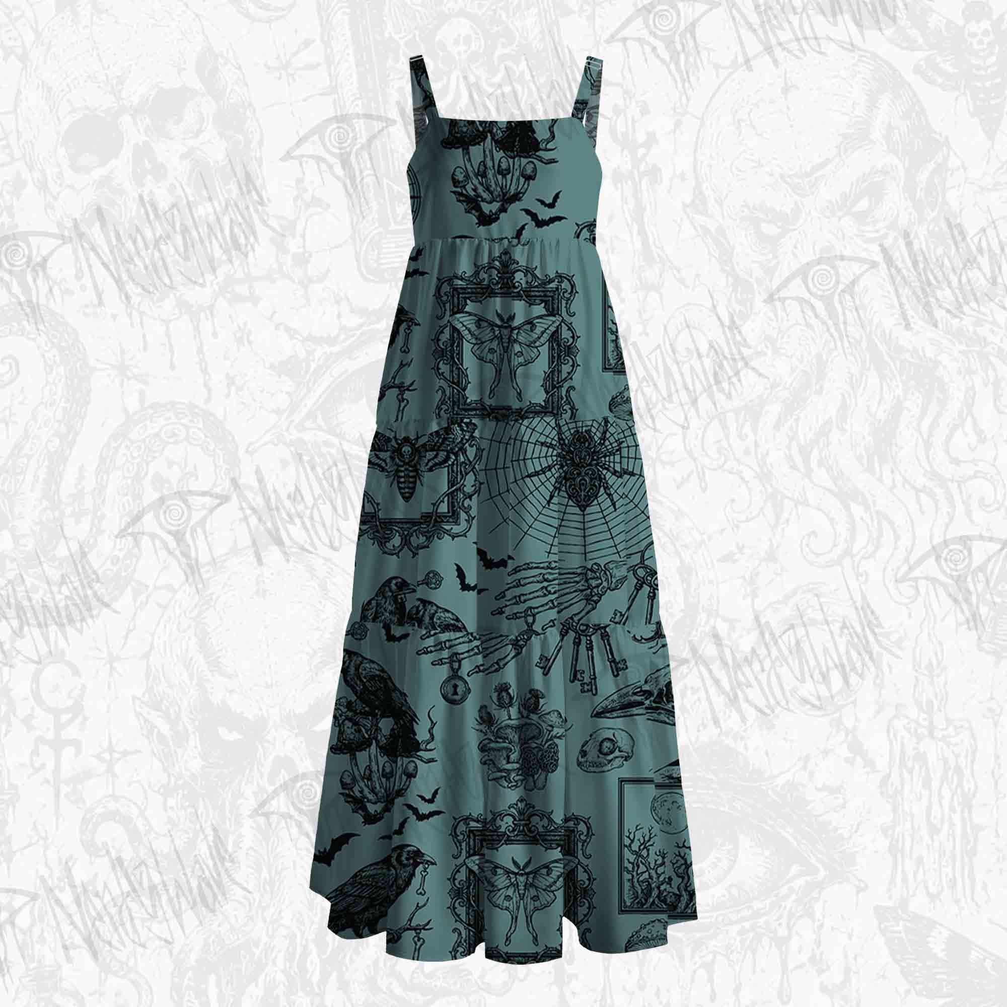 Gothic Dark Forest Wide Straps Maxi Dress