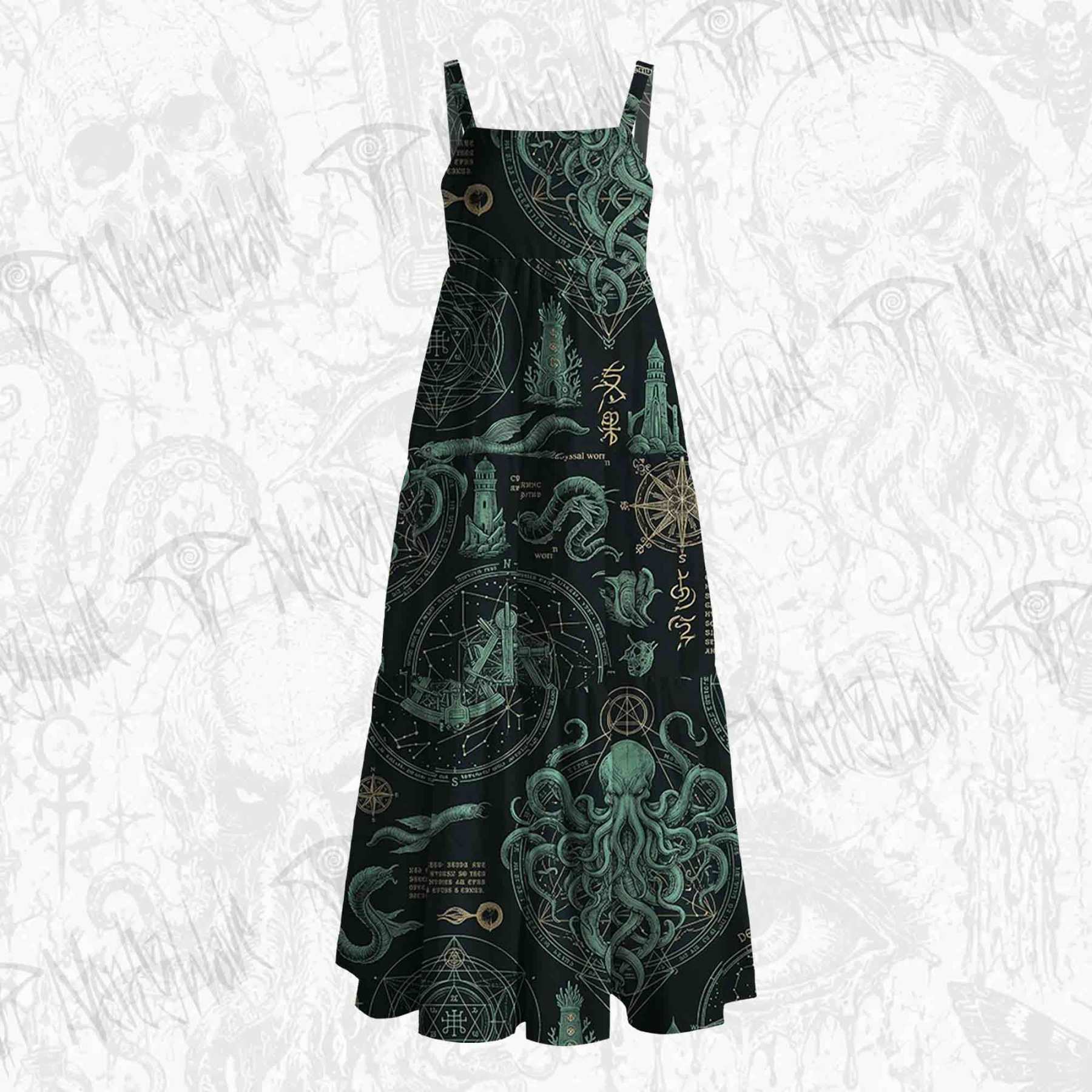 Deep Sea Monster Wide Straps Maxi Dress