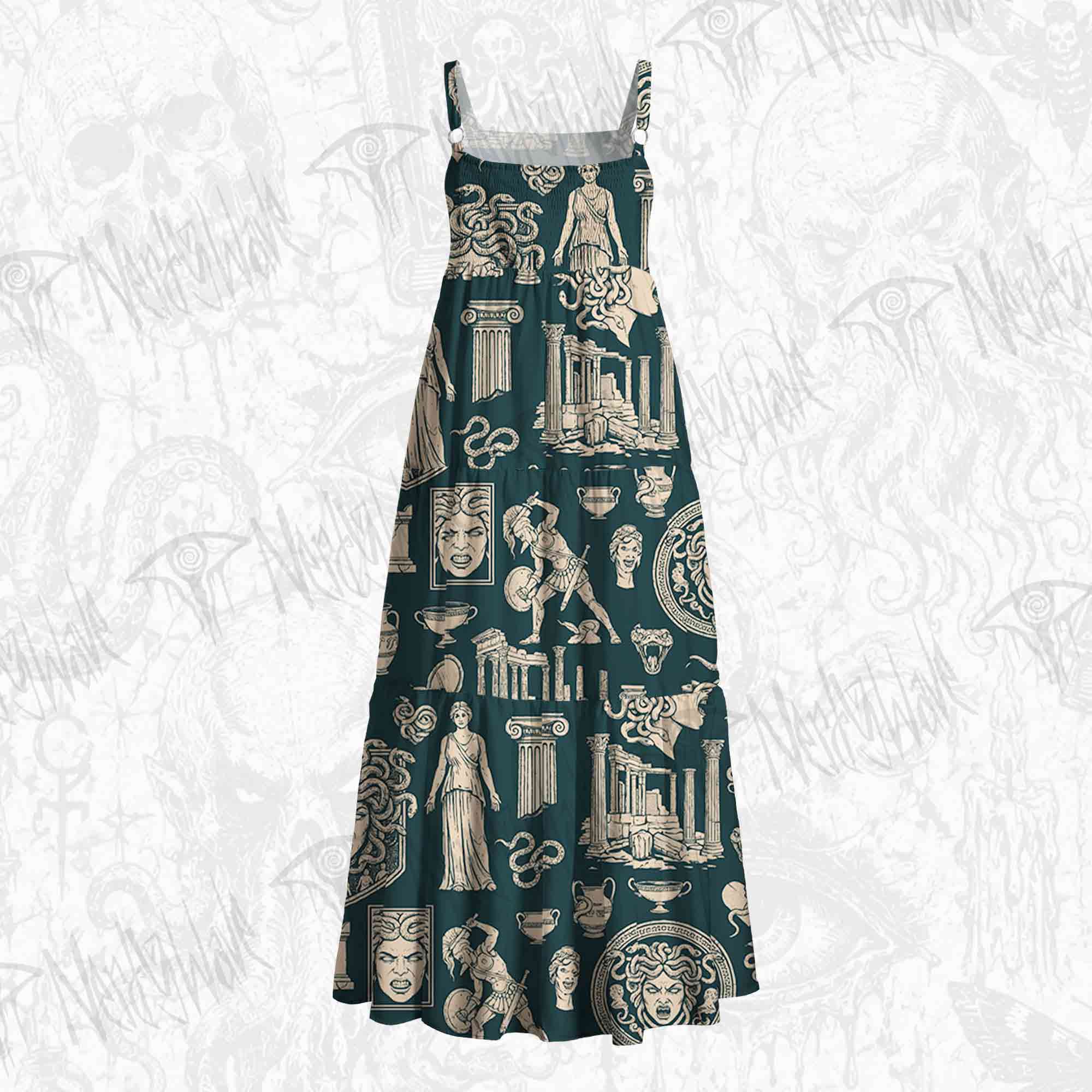 Medusa Greek Wide Straps Maxi Dress