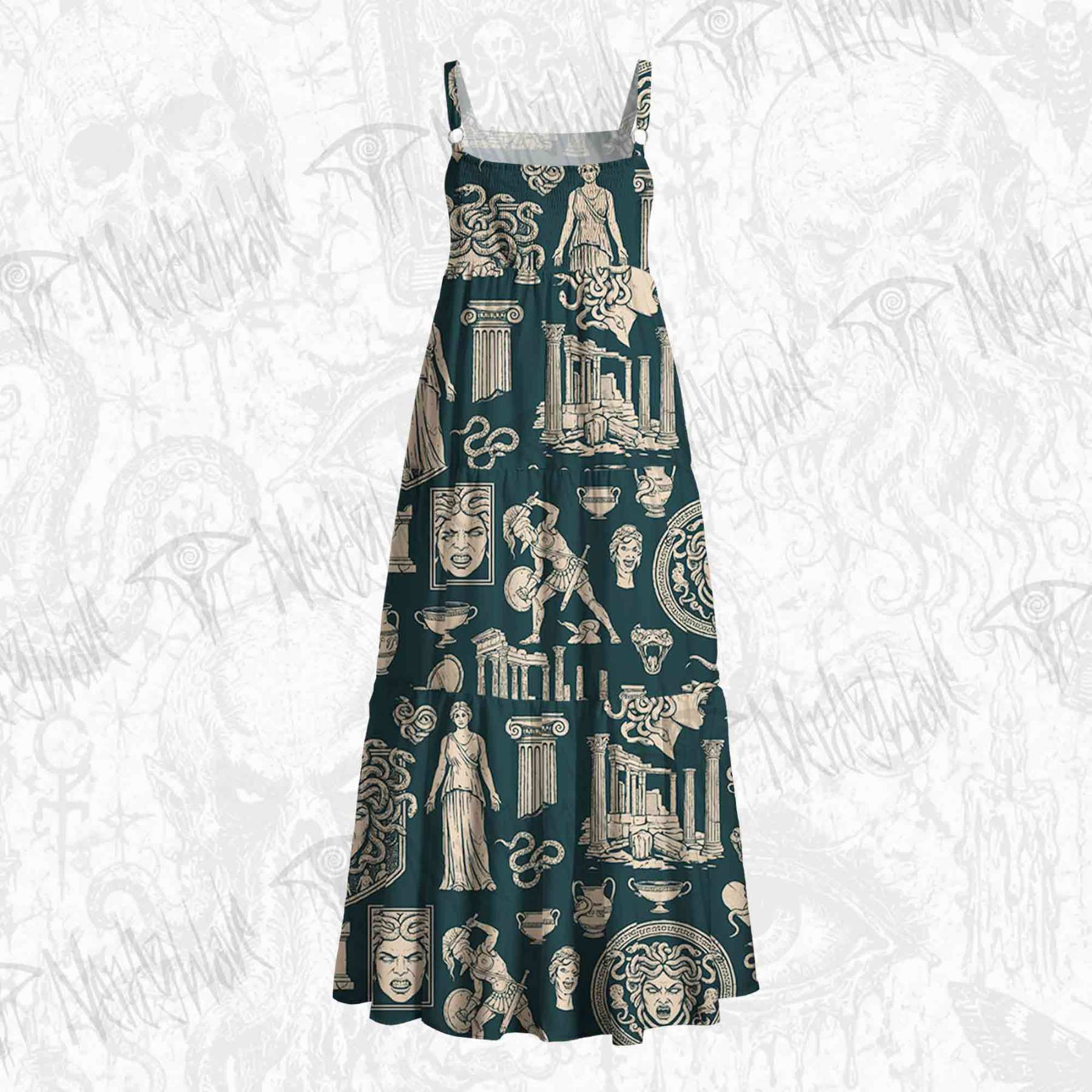 Medusa Greek Wide Straps Maxi Dress