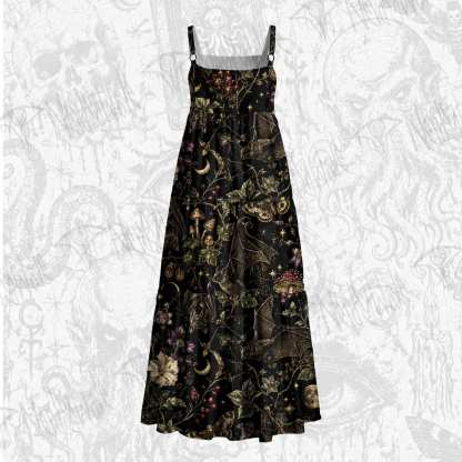 Moonlit Gothic Bat Wide Straps Maxi Dress