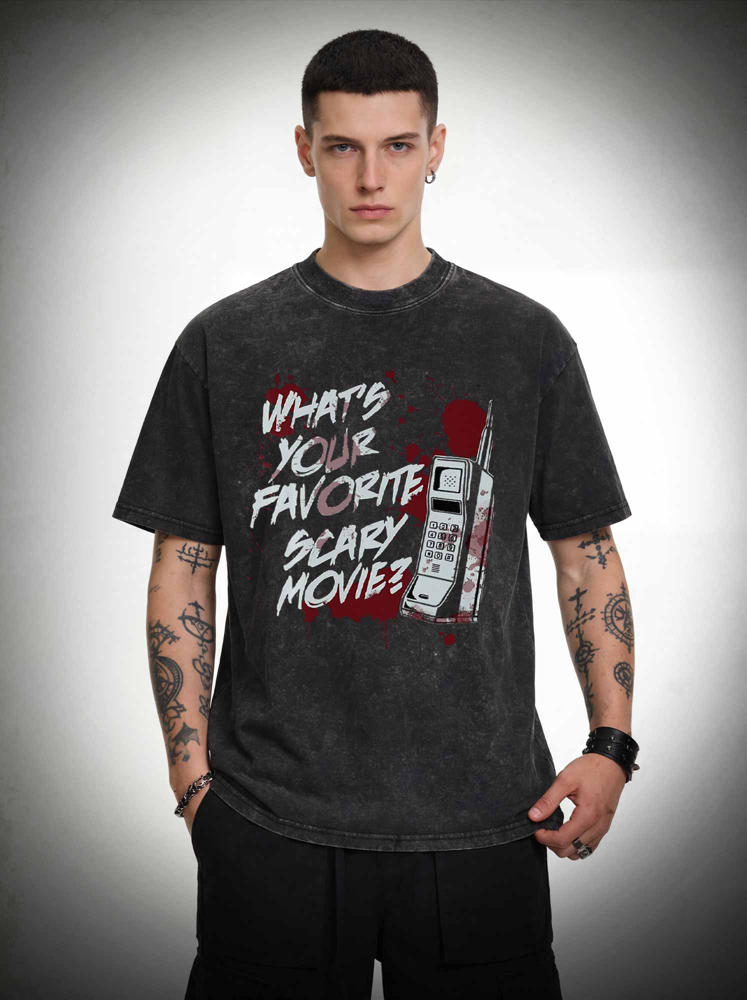 5624 Whats Your Favorite Scary Movie Washed T-shirt