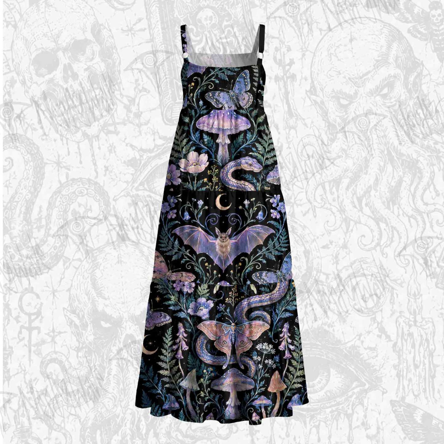 Dark Forest Witch Moth Wide Straps Maxi Dress