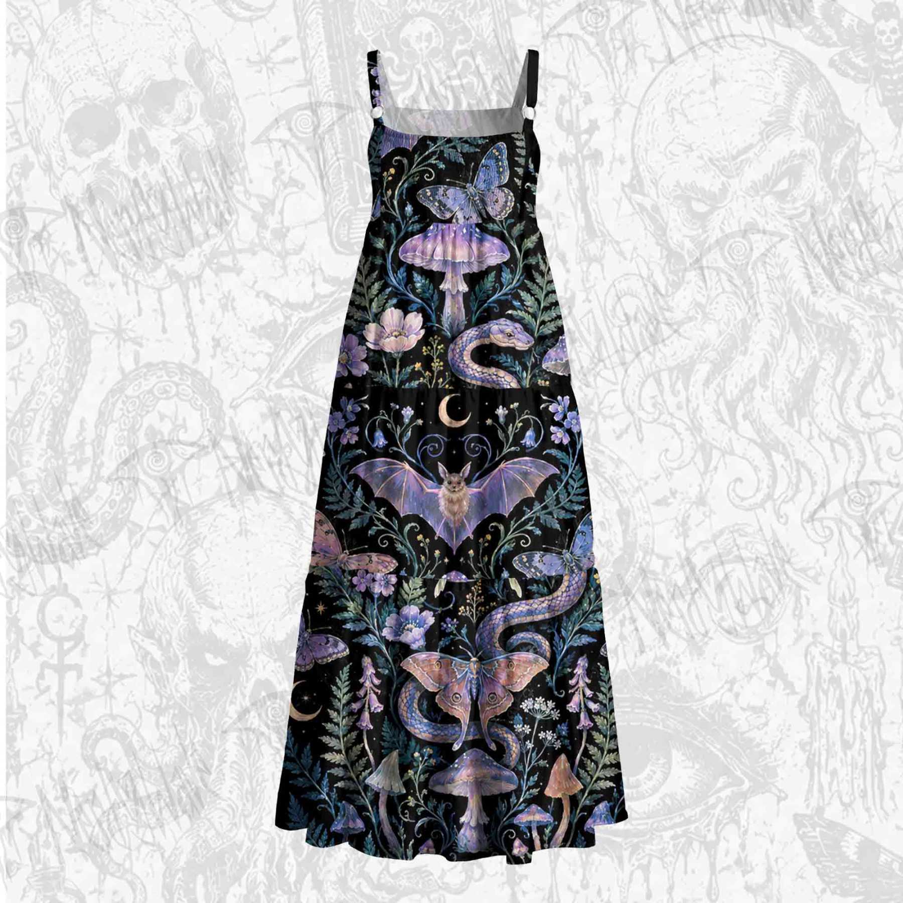 Dark Forest Witch Moth Wide Straps Maxi Dress