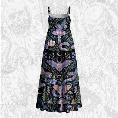 Dark Forest Witch Moth Wide Straps Maxi Dress