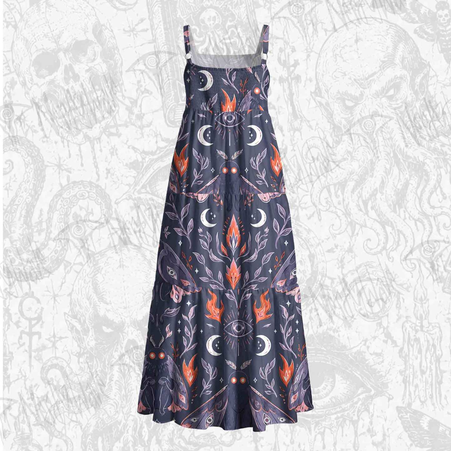 Celestial Moth Wide Straps Maxi Dress