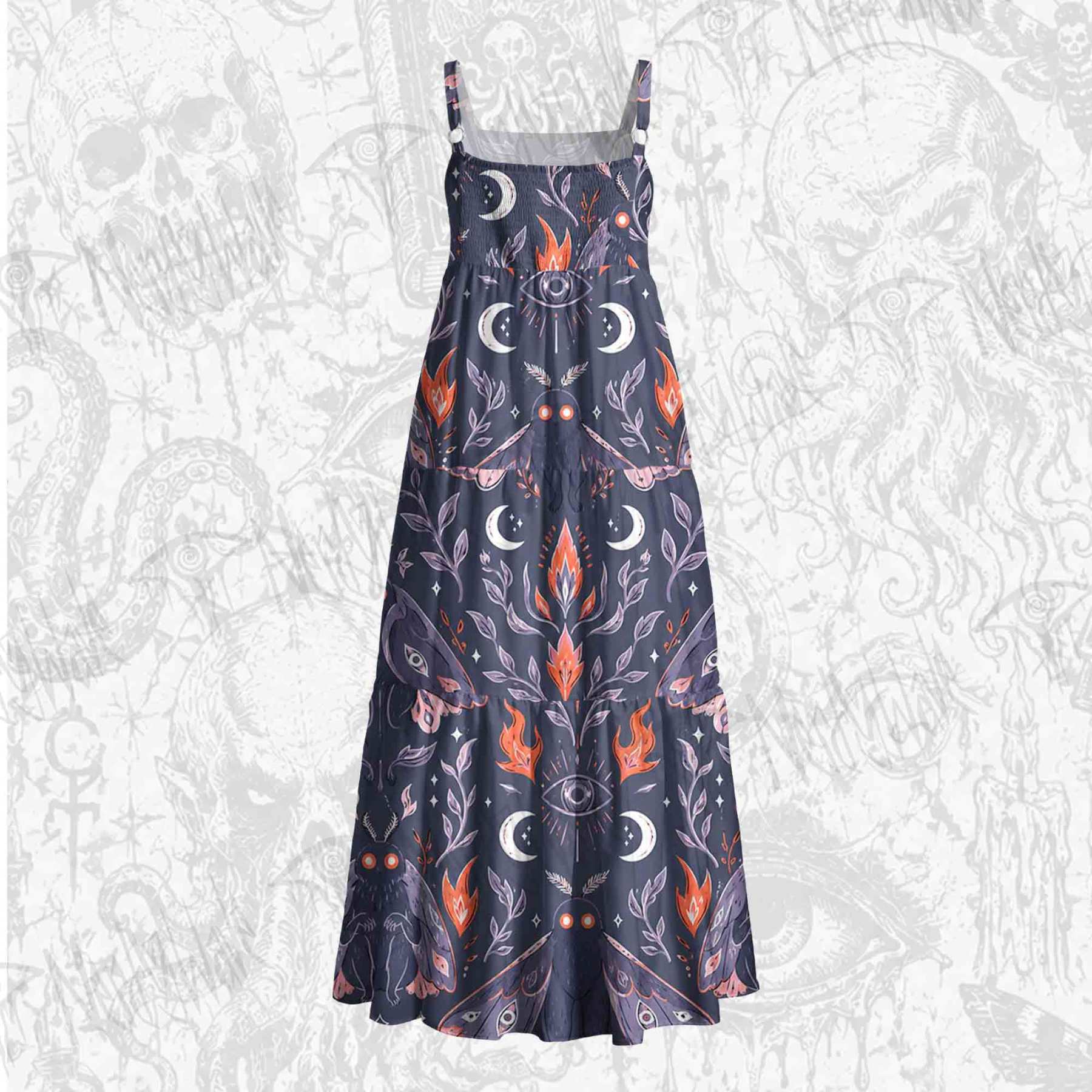 Celestial Moth Wide Straps Maxi Dress