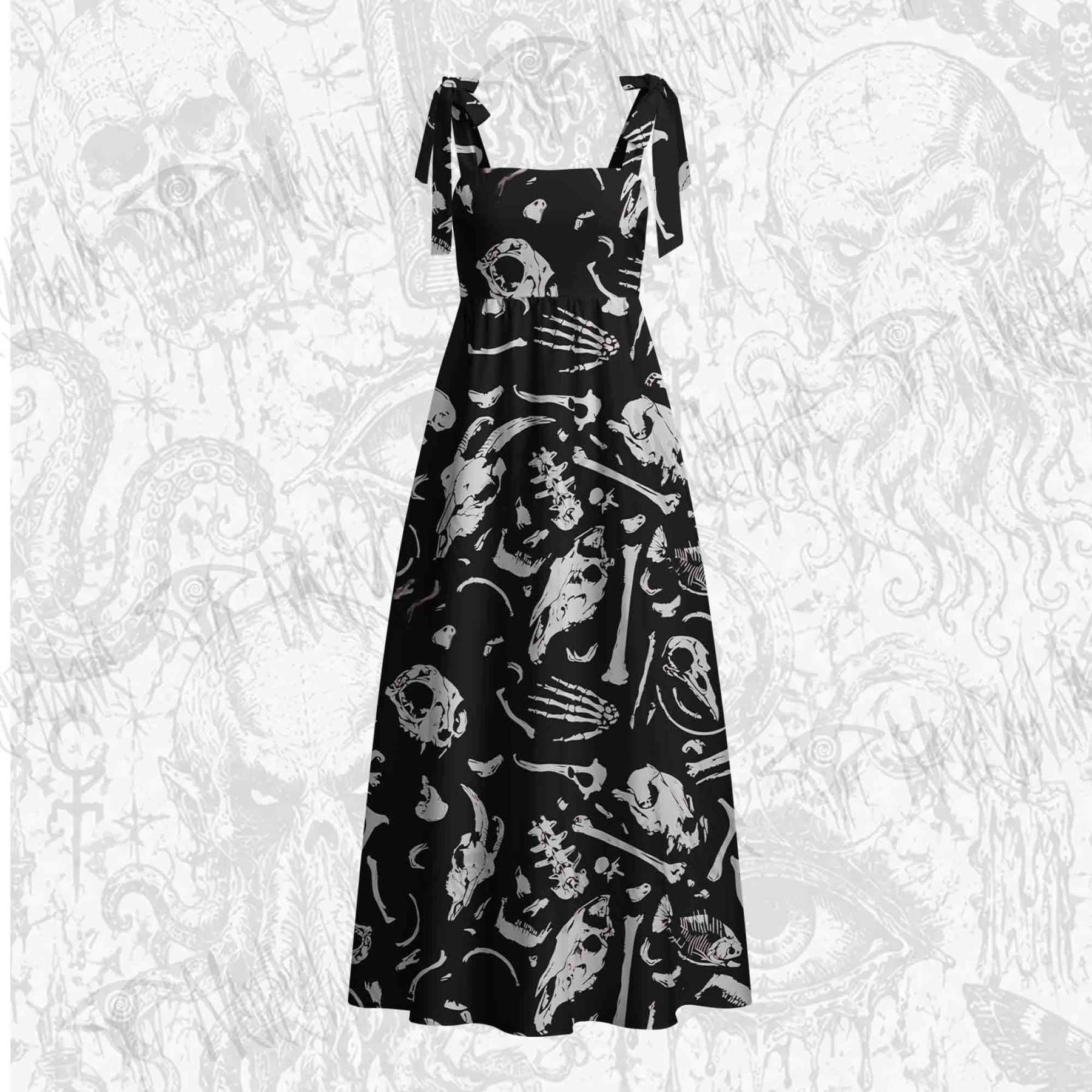 Dinosaur Fossils Tie Shoulder Maxi Dress