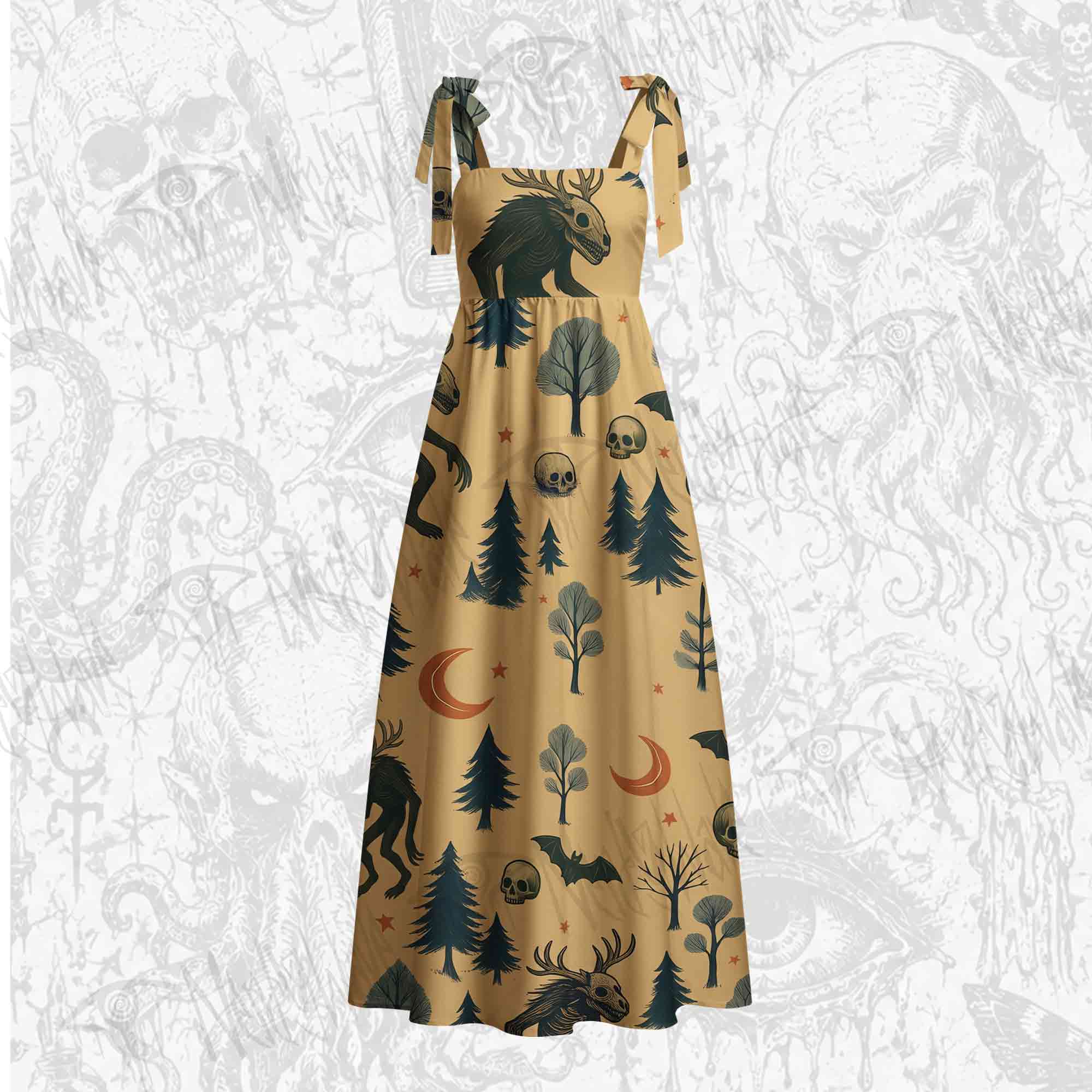 Wendigo in the Forest Tie Shoulder Maxi Dress