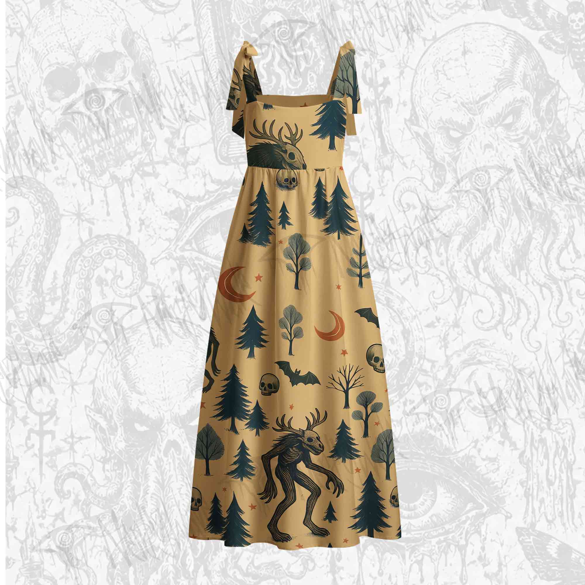 Wendigo in the Forest Tie Shoulder Maxi Dress