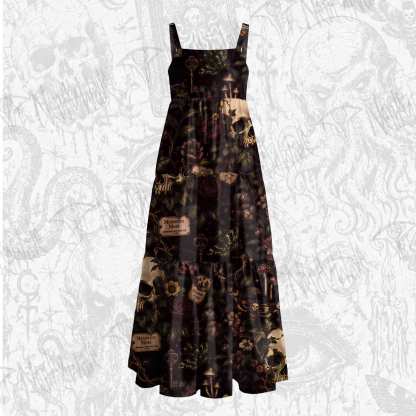 Witchy Mourning Rose Skull Wide Straps Maxi Dress