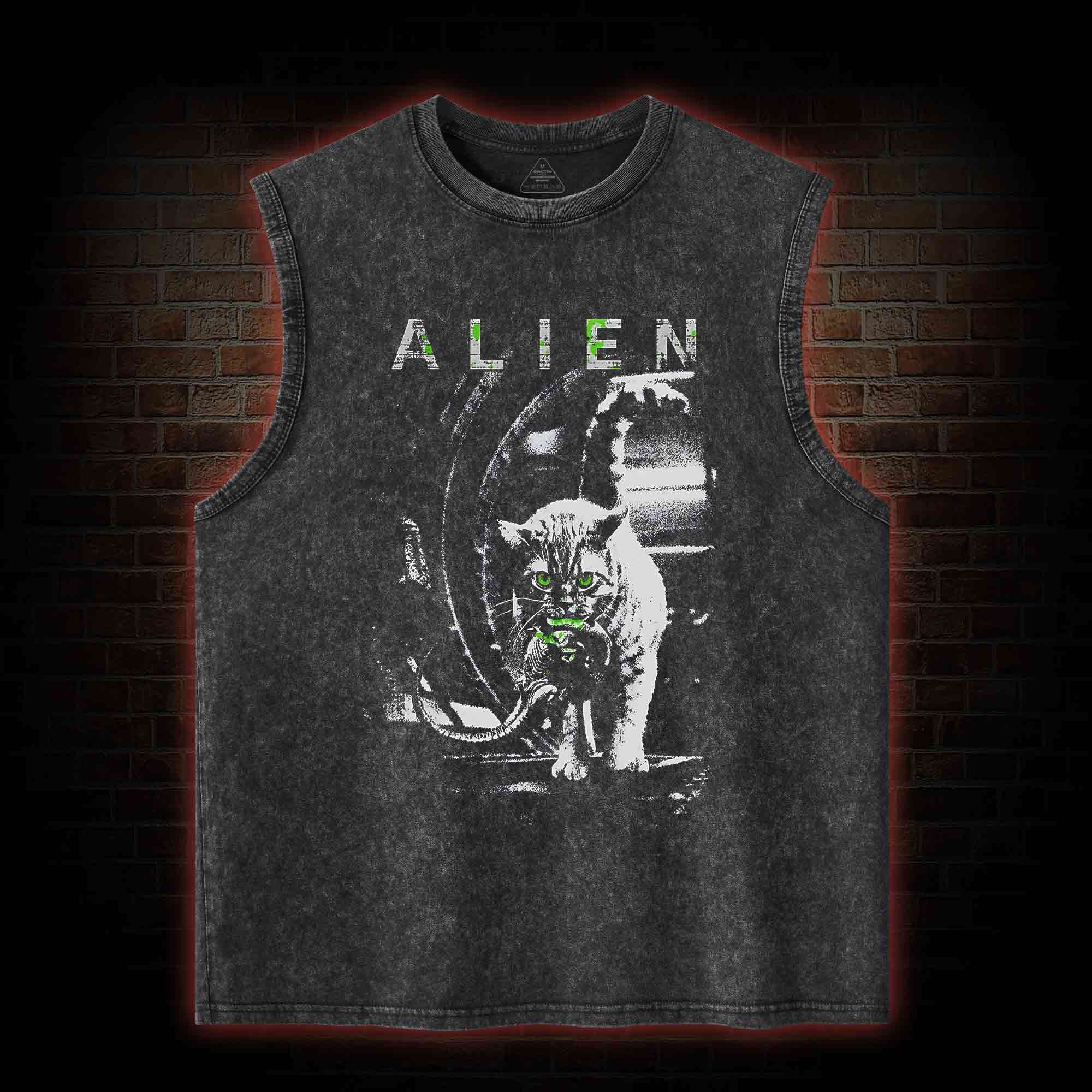 Alien Cat Washed Tank Top