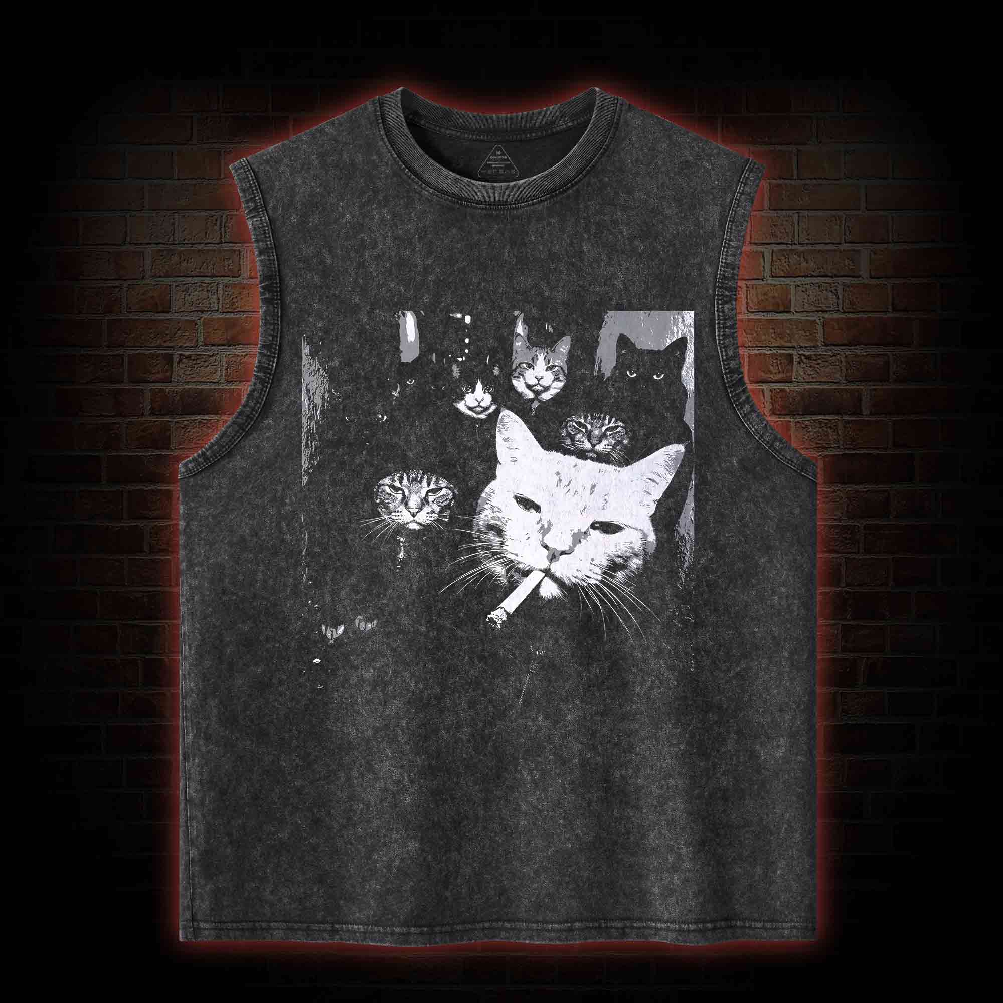Gangster Cat Washed Tank Top