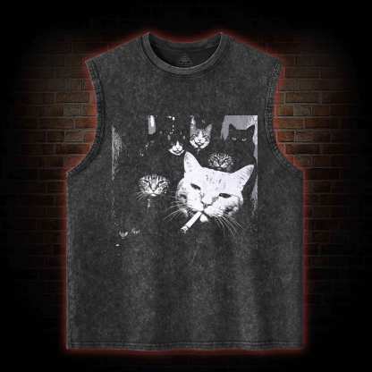 Gangster Cat Washed Tank Top