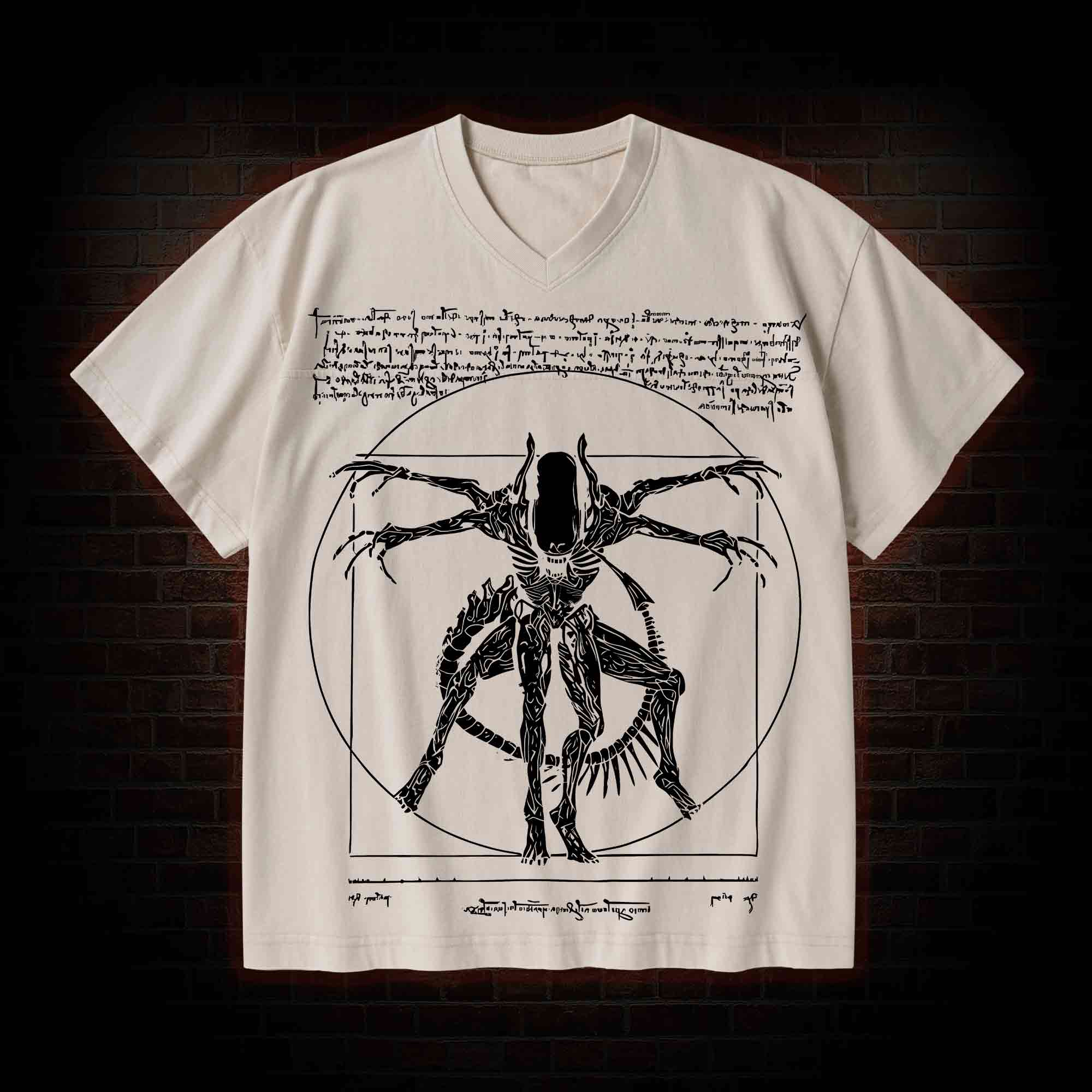 Alien V-Neck Streetwear Washed T-shirt