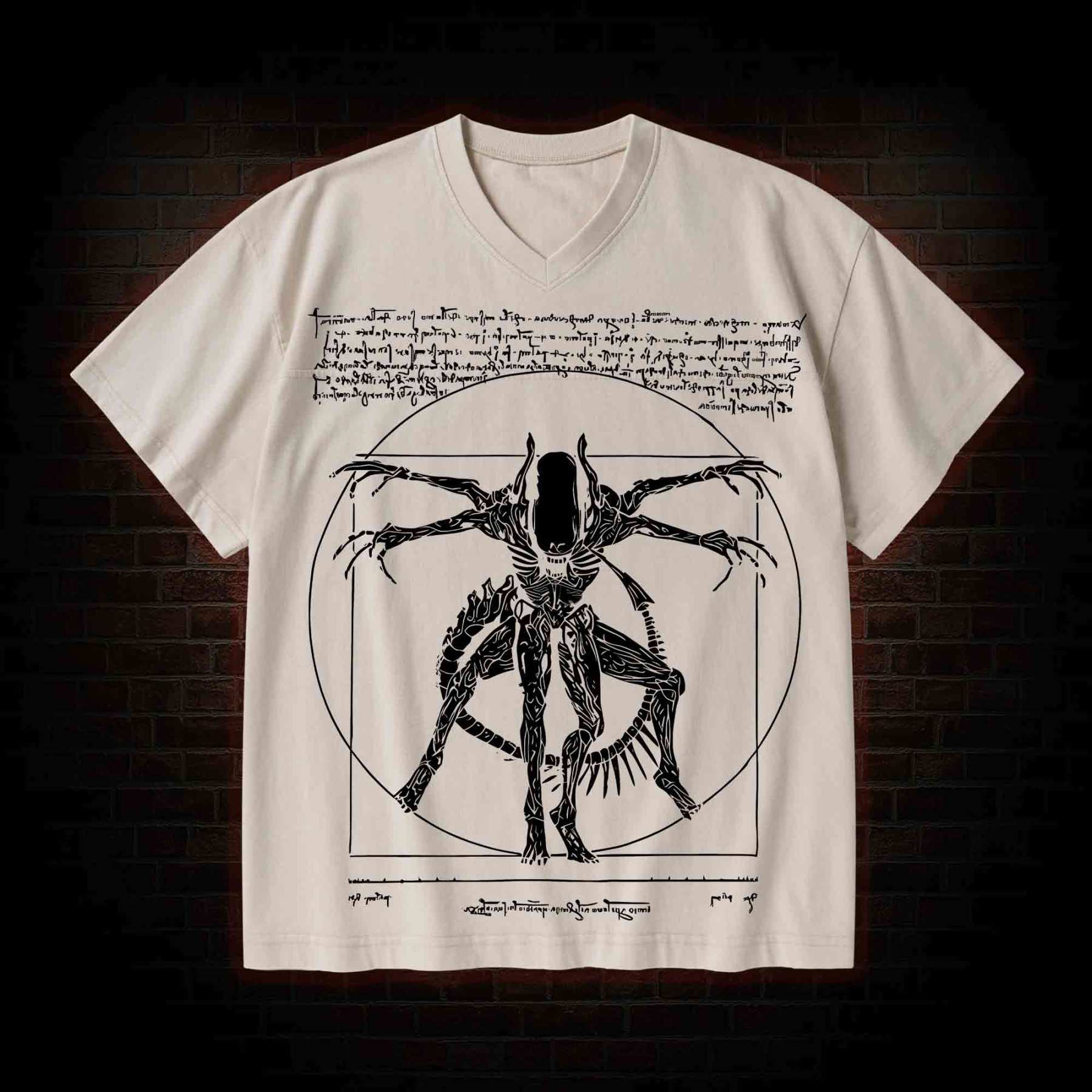 Alien V-Neck Streetwear Washed T-shirt