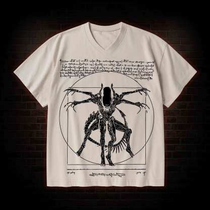 Alien V-Neck Streetwear Washed T-shirt