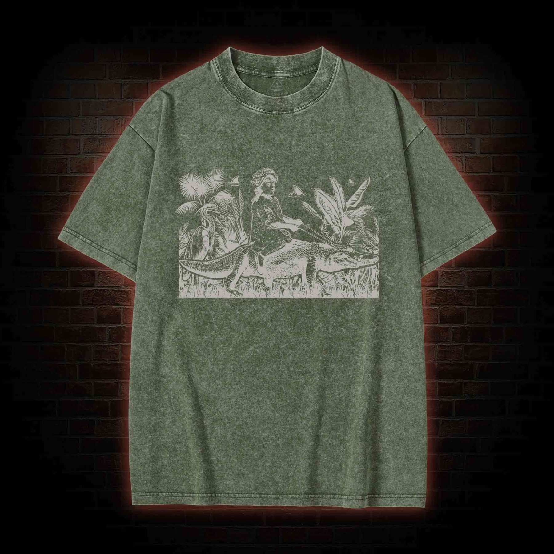 Girl Riding Alligator Washed T-shirt