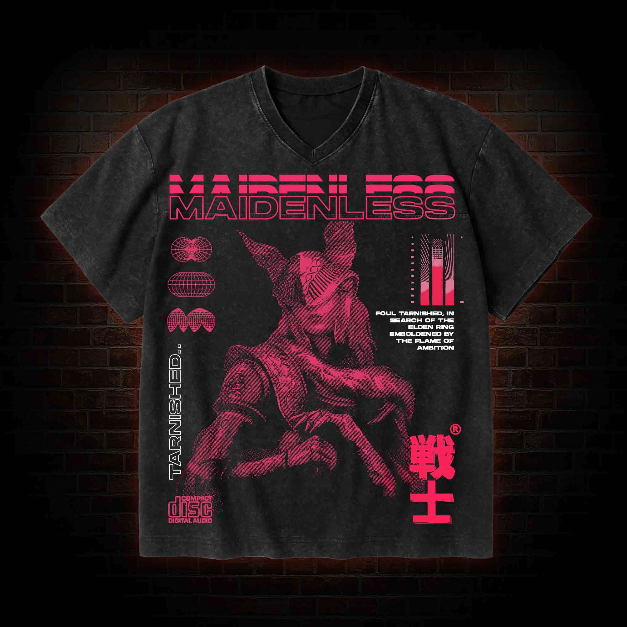Maidenless Warrior V-Neck Streetwear Washed T-shirt