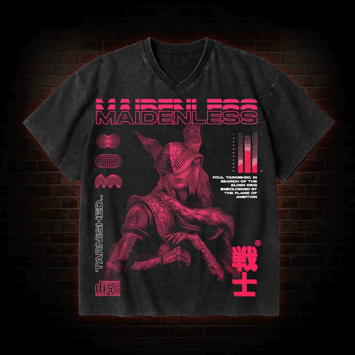 Maidenless Warrior V-Neck Streetwear Washed T-shirt
