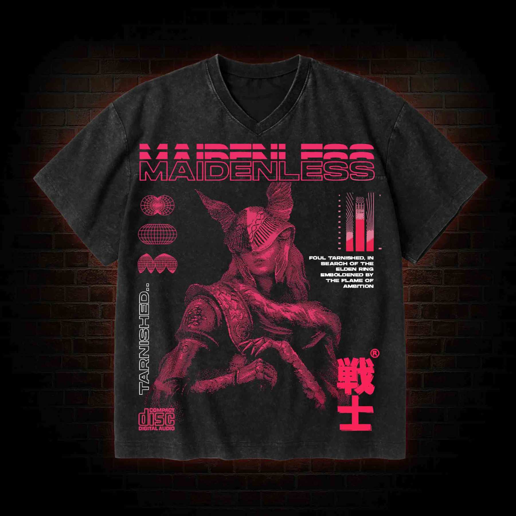 Maidenless Warrior V-Neck Streetwear Washed T-shirt
