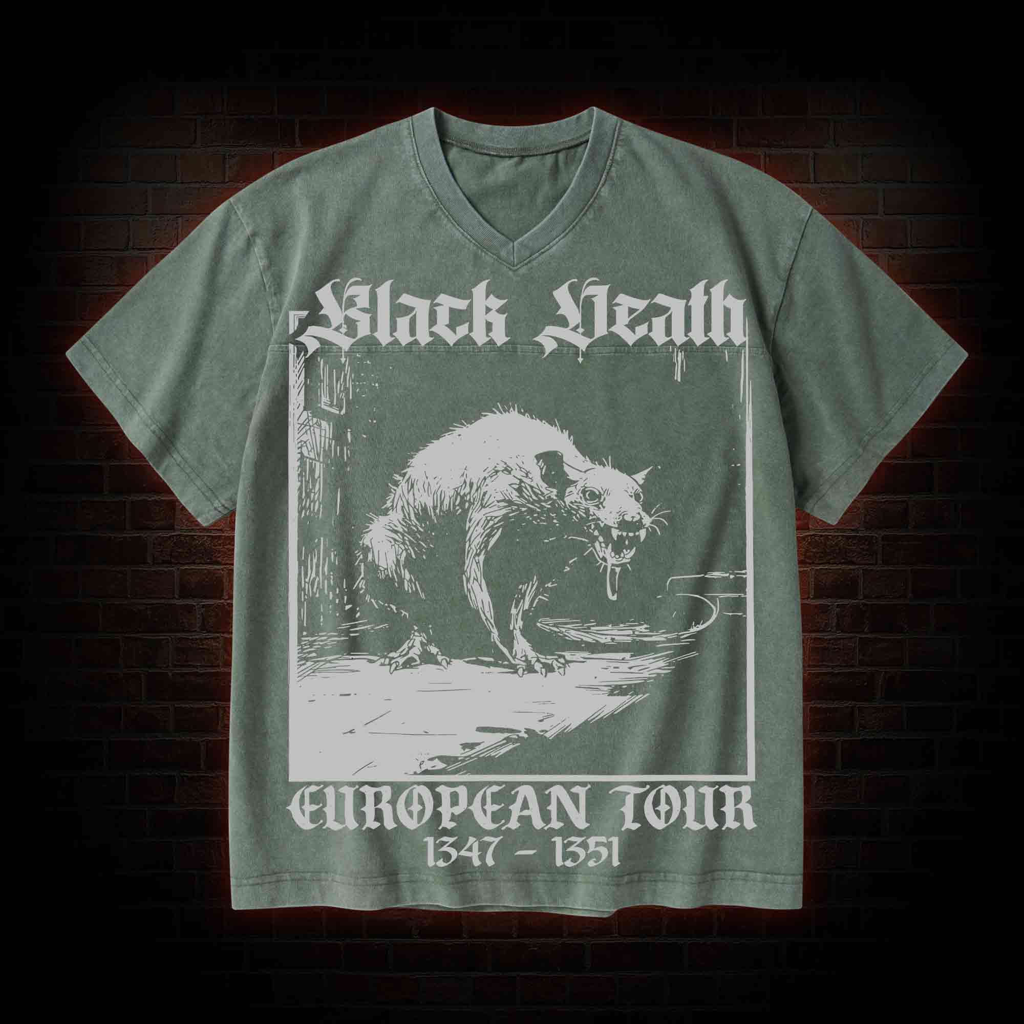Black Death European Tour 1347-1351 V-Neck Streetwear Washed T-shirt