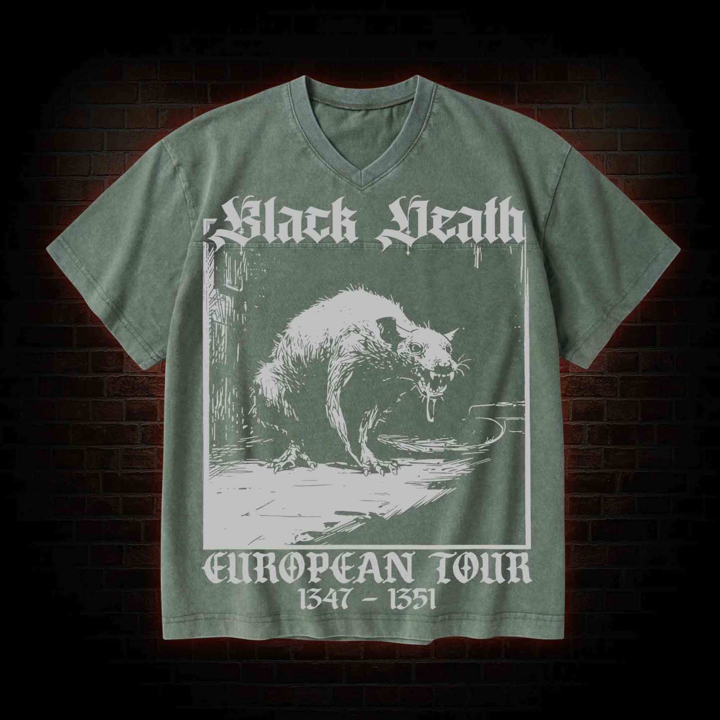 Black Death European Tour 1347-1351 V-Neck Streetwear Washed T-shirt